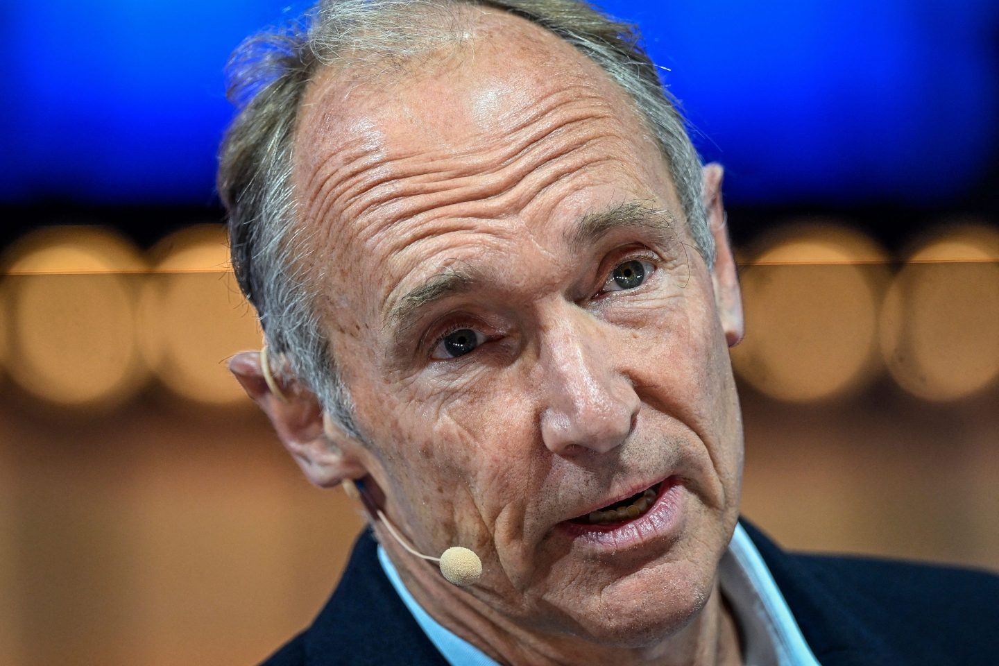 Tim Berners-Lee speaks at the centre stage of the Europe's largest tech conference, the Web Summit, in Lisbon on November 4, 2022.