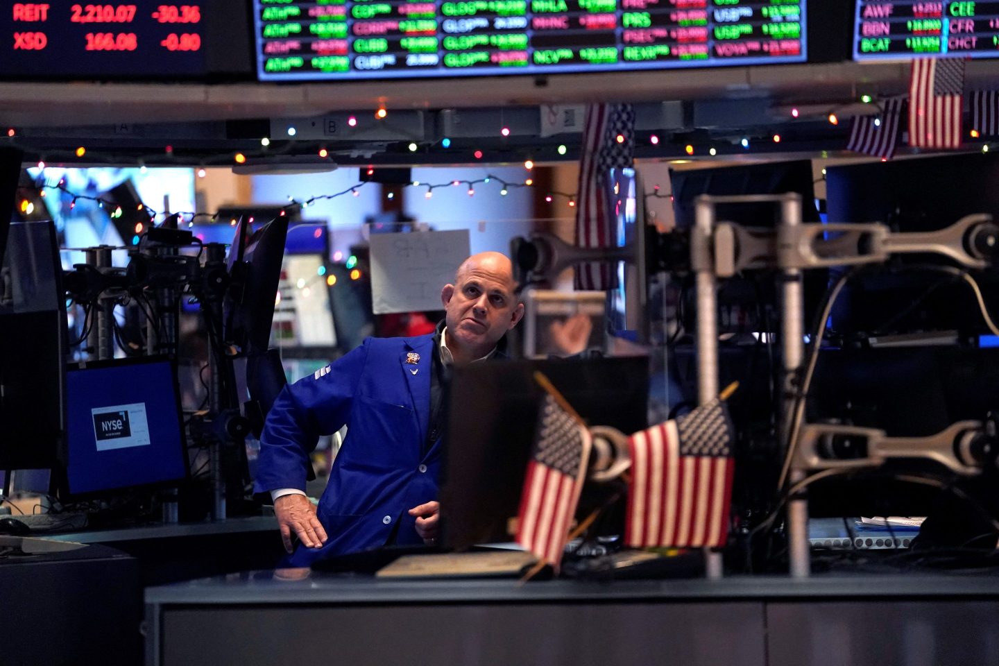 A picture of a trader in the New York Stock Exchange