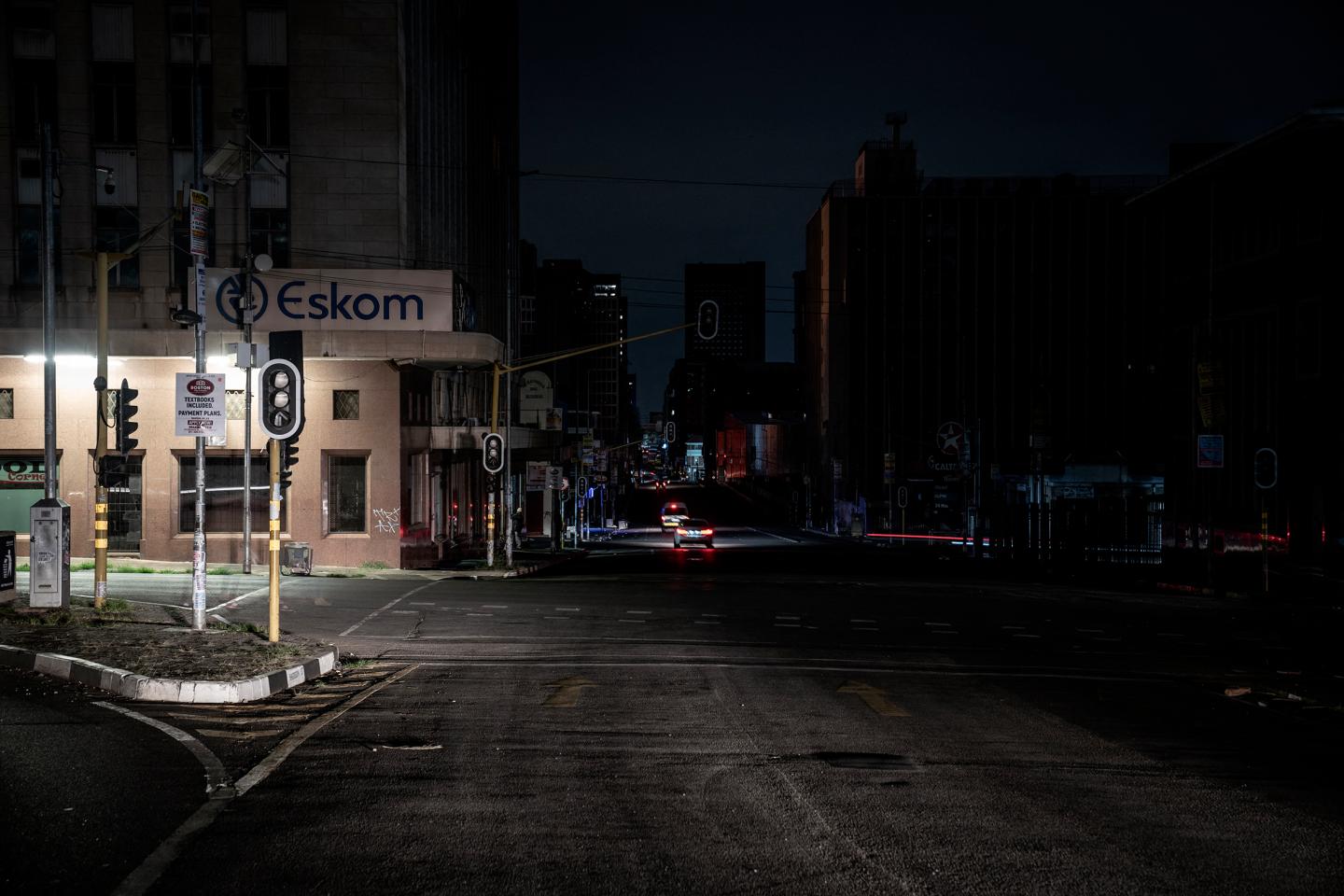 An illuminated signboard on display outside the Eskom Regional Office in Braamfontein, Johannesburg during load-shedding (rolling blackout) on 31 January, 2023.