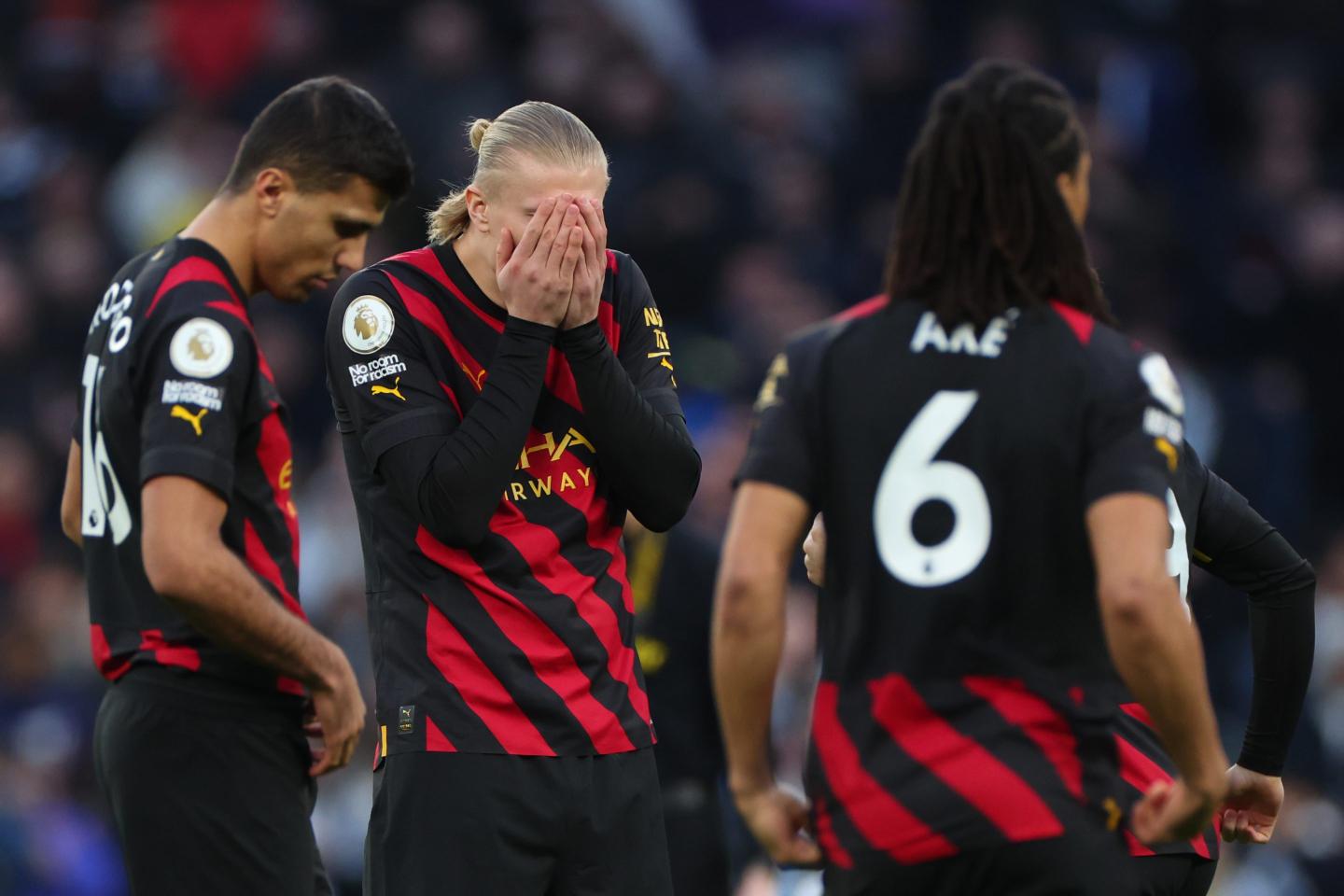 Erling Haaland of Manchester City looks dejected during the Premier League match between Tottenham Hotspur and Manchester City