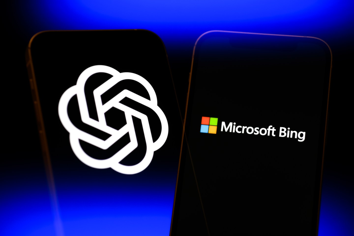 An OpenAI logo beside a Microsoft Bing logo.