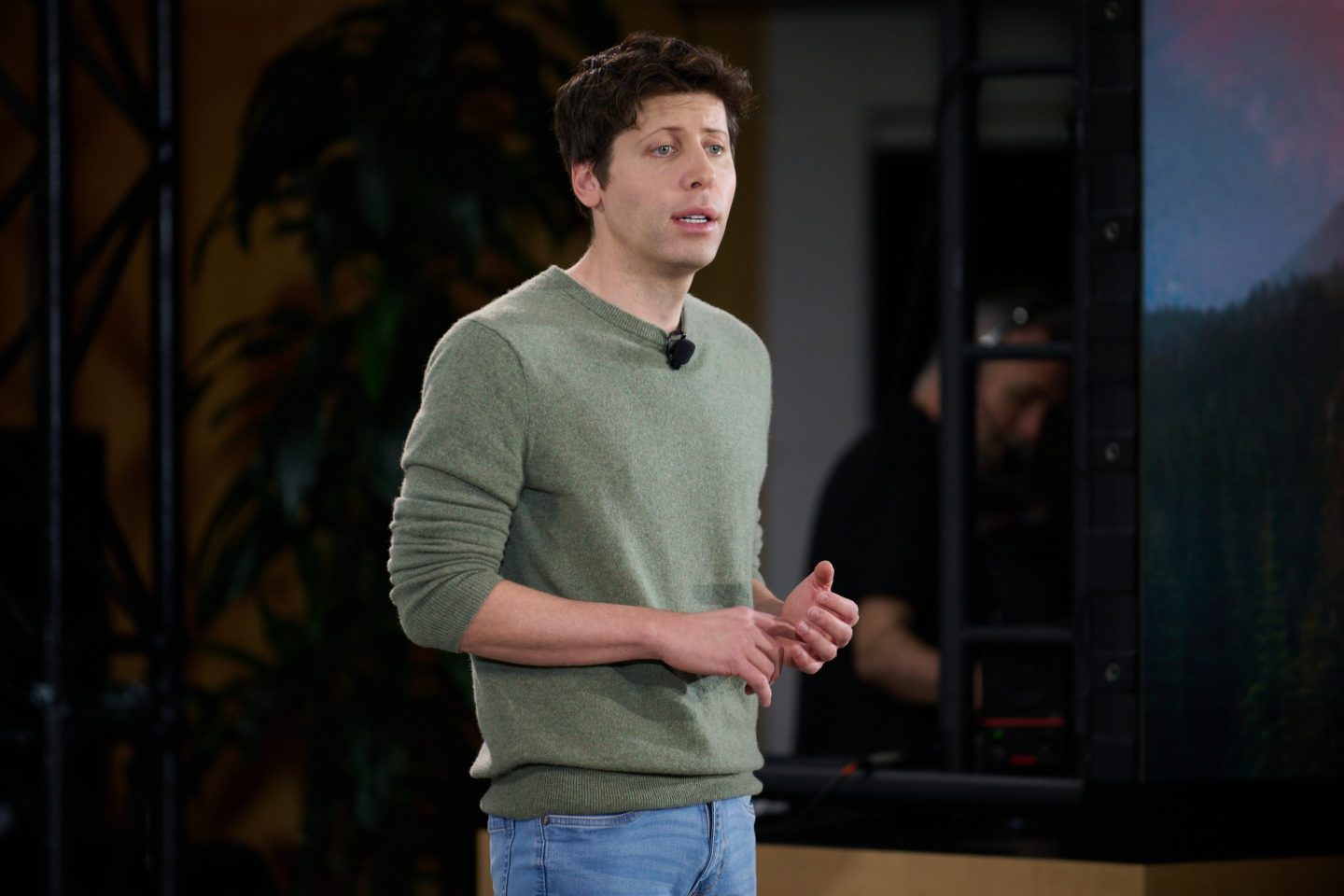 OpenAI CEO Sam Altman discuses the ChatGPT-powered Bing at Microsoft earlier this month.