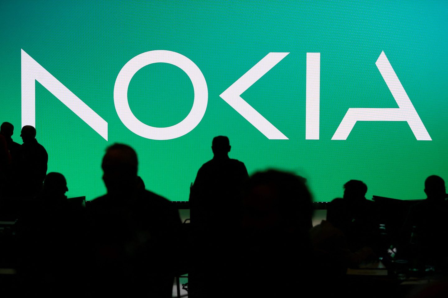Nokia’s new logo is shown Sunday at Mobile World Congress (MWC), the telecom industry's biggest annual gathering, in Barcelona.
