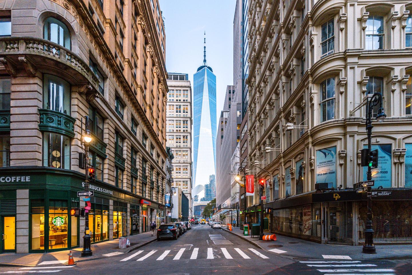 A view of empty streets in downtown Manhattan.