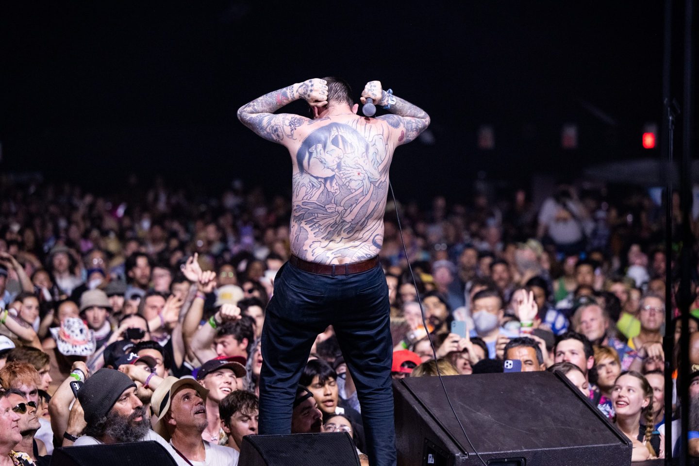 Singer Sebastian Murphy of Viagra Boys at the Coachella Valley Music & Arts Festival.