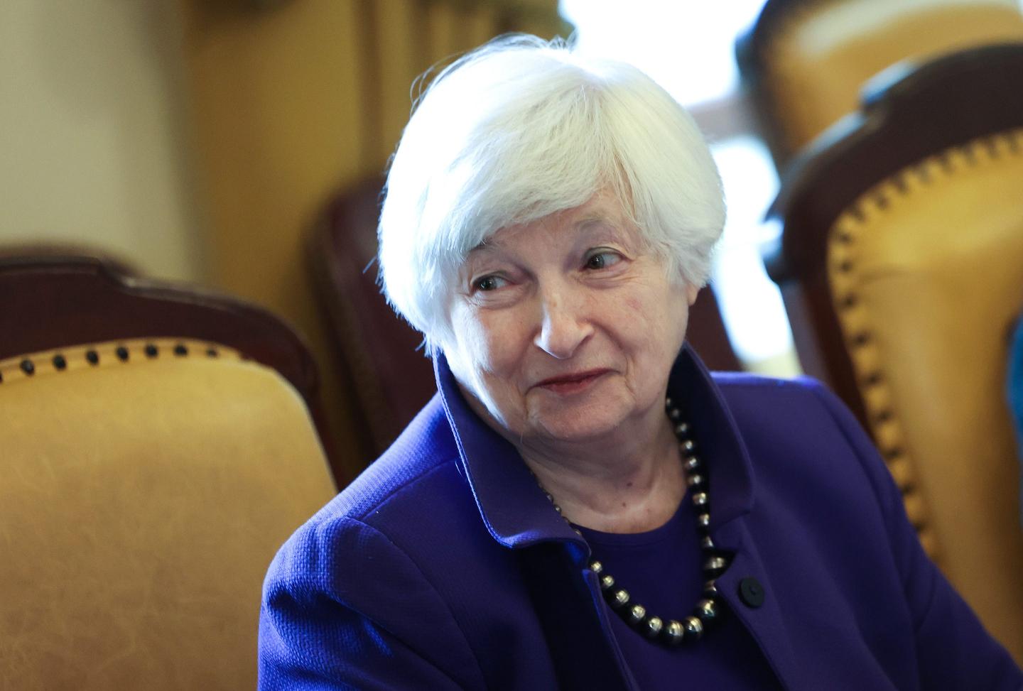 U.S. Treasury Secretary Janet Yellen participates in a meeting with Deputy Prime Minister and Finance Minister of Canada Chrystia Freeland at the Department of the Treasury on January 10, 2023 in Washington, DC.