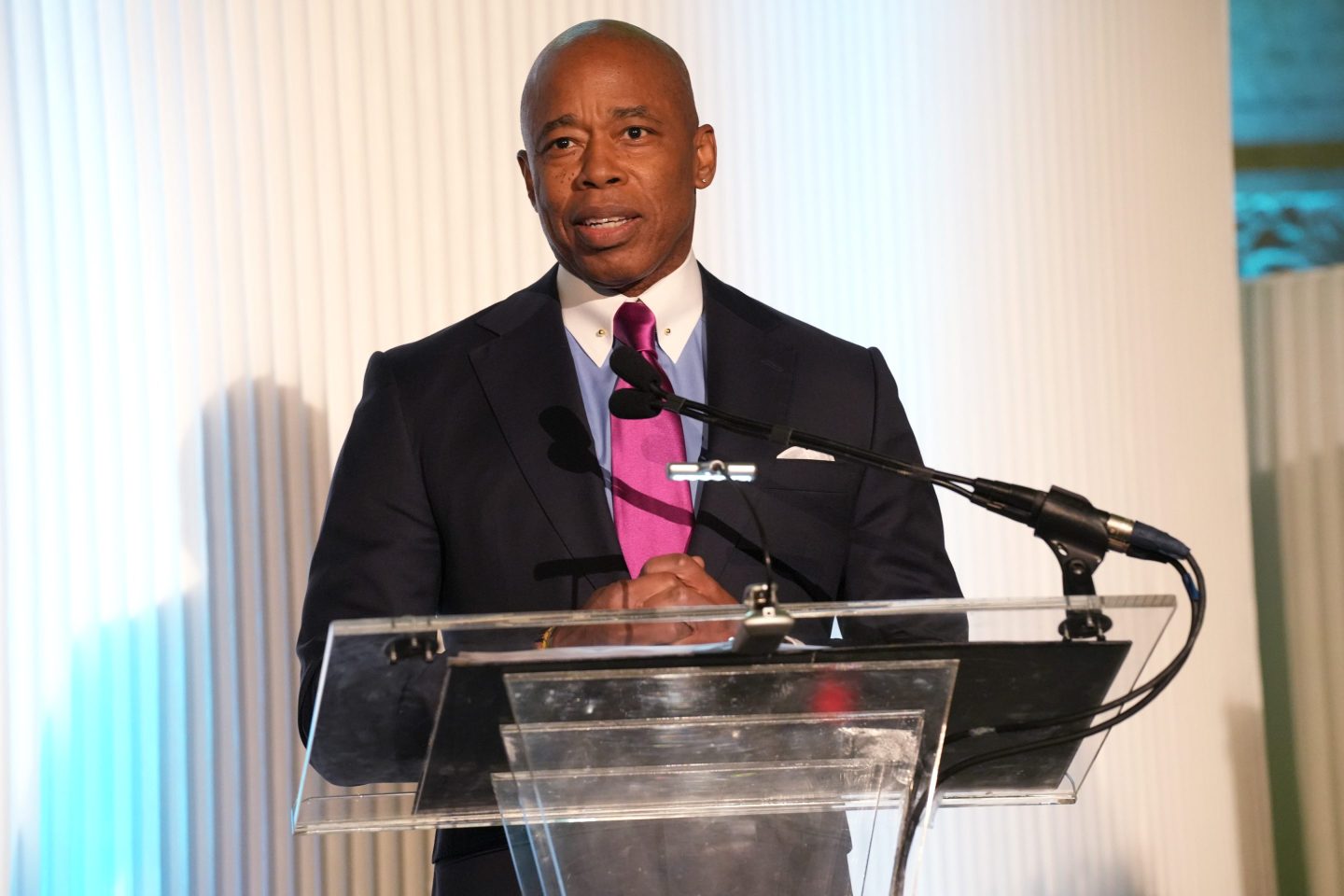 Mayor Eric Adams speaks onstage as the Trust for Public Land celebrates 50 years of connecting everyone to the outdoors at Cipriani 25 Broadway on January 26, 2023 in New York City.