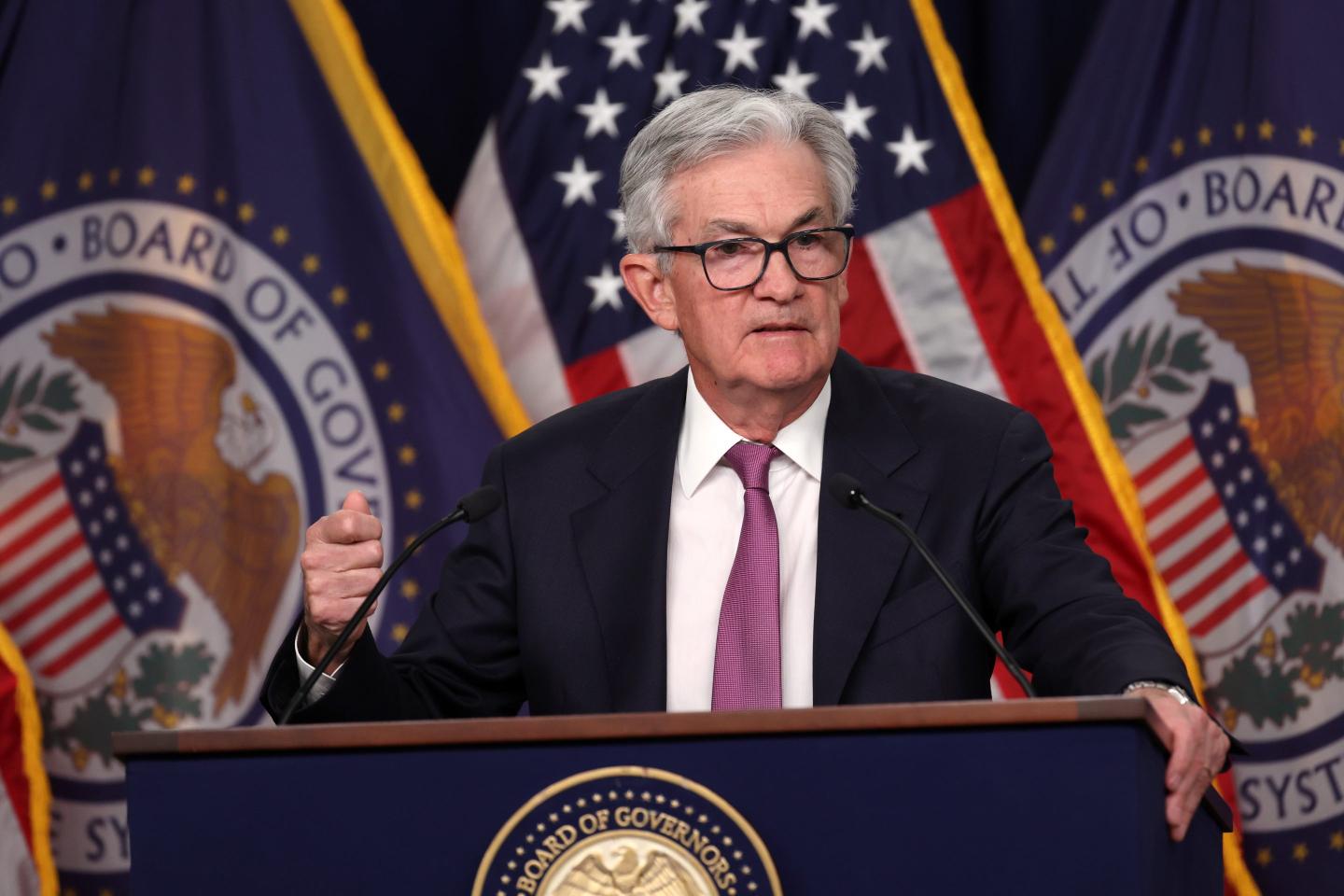 Federal Reserve Board Chairman Jerome Powell speaks during a news conference after a Federal Open Market Committee meeting on February 01, 2023 in Washington, DC.