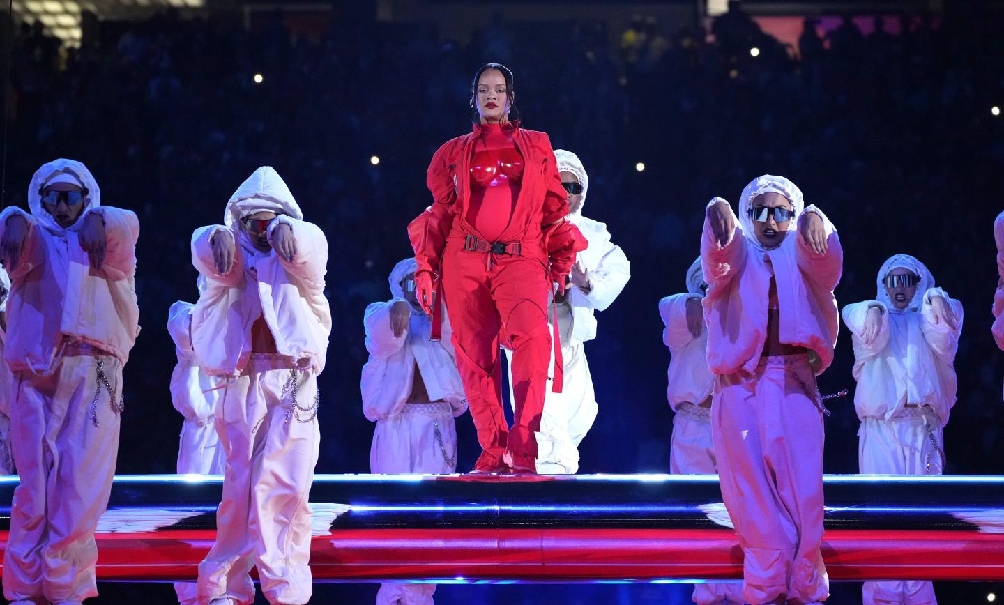 Rihanna performs during Apple Music Super Bowl