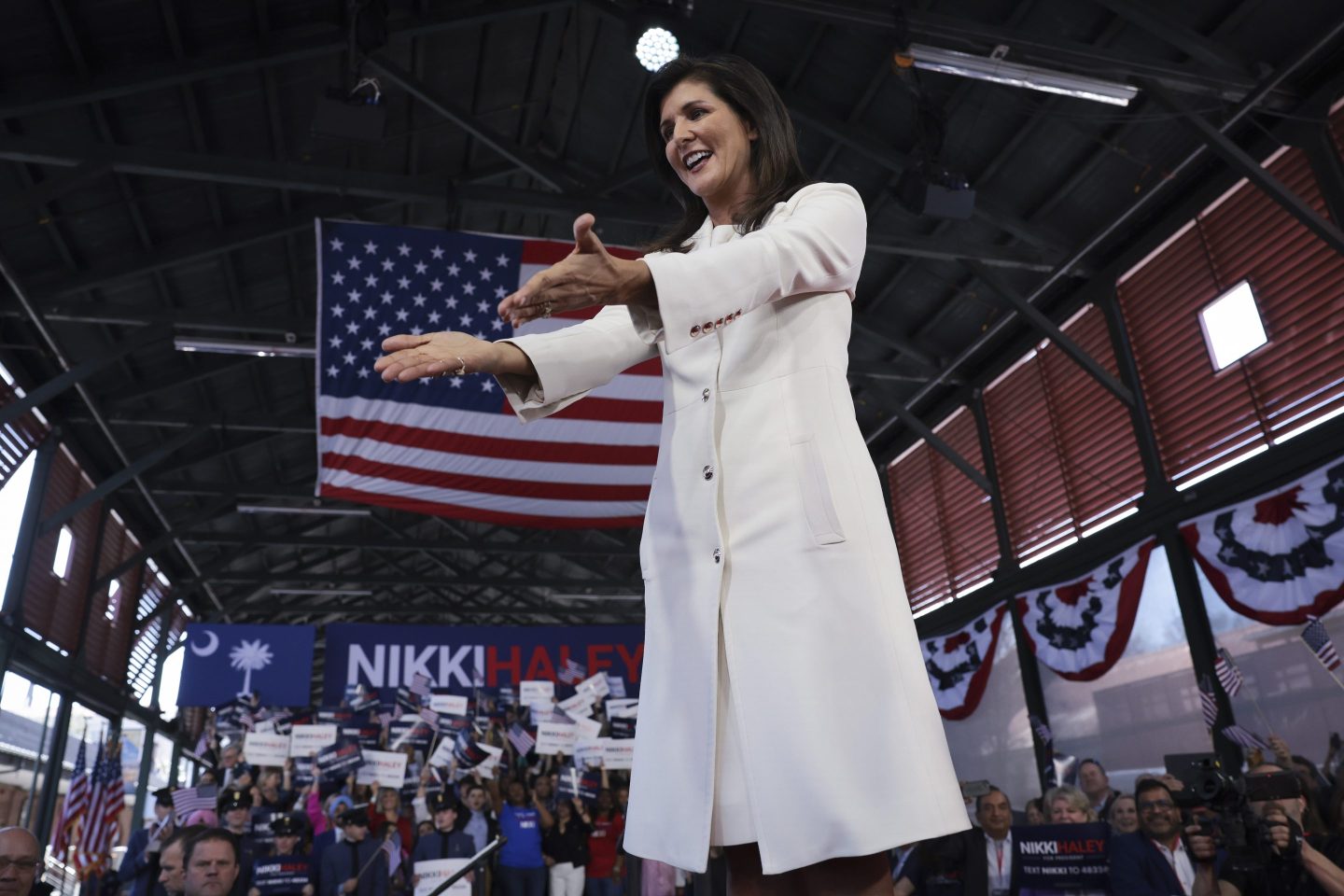 Republican presidential candidate Nikki Haley arrives at her first campaign event on Feb. 15 in Charleston, South Carolina.