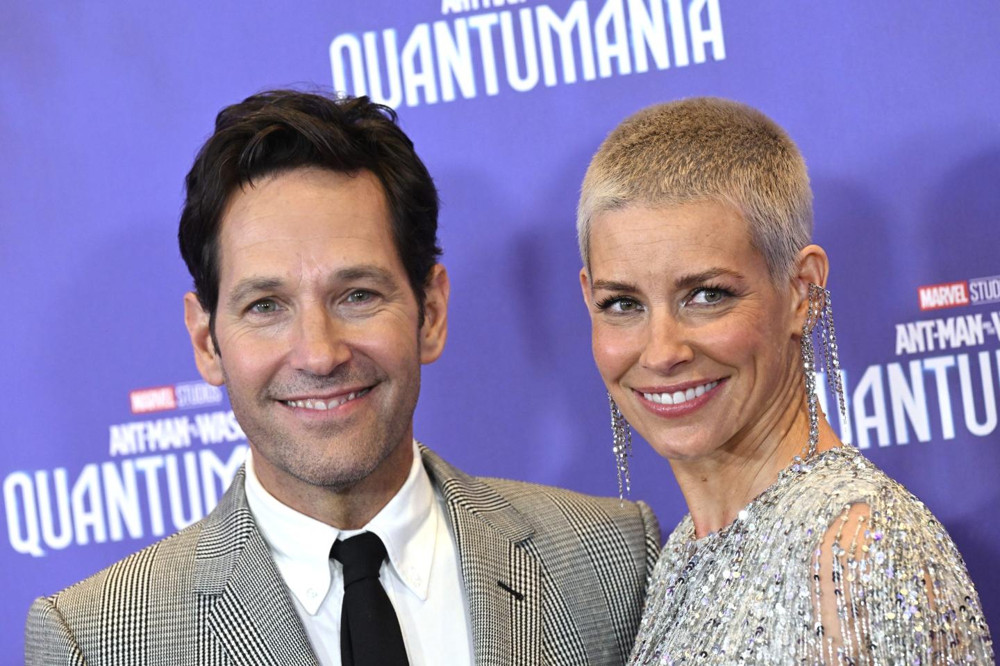 Paul Rudd and Evangeline Lilly attend a screening of Marvel's Ant-Man and the Wasp: Quantumania on Feb. 16, in London, U.K.