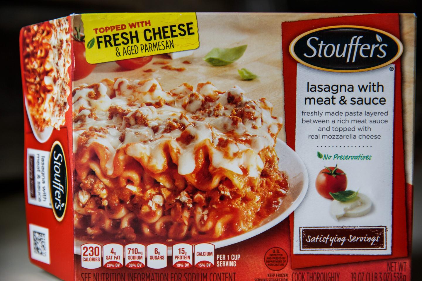 A boxed Stouffer's frozen lasagna.