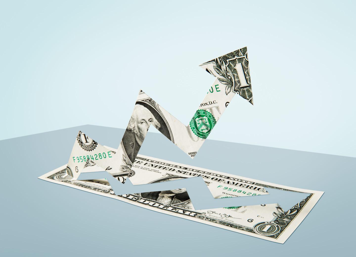 Paper-cut dollar - Growth arrow