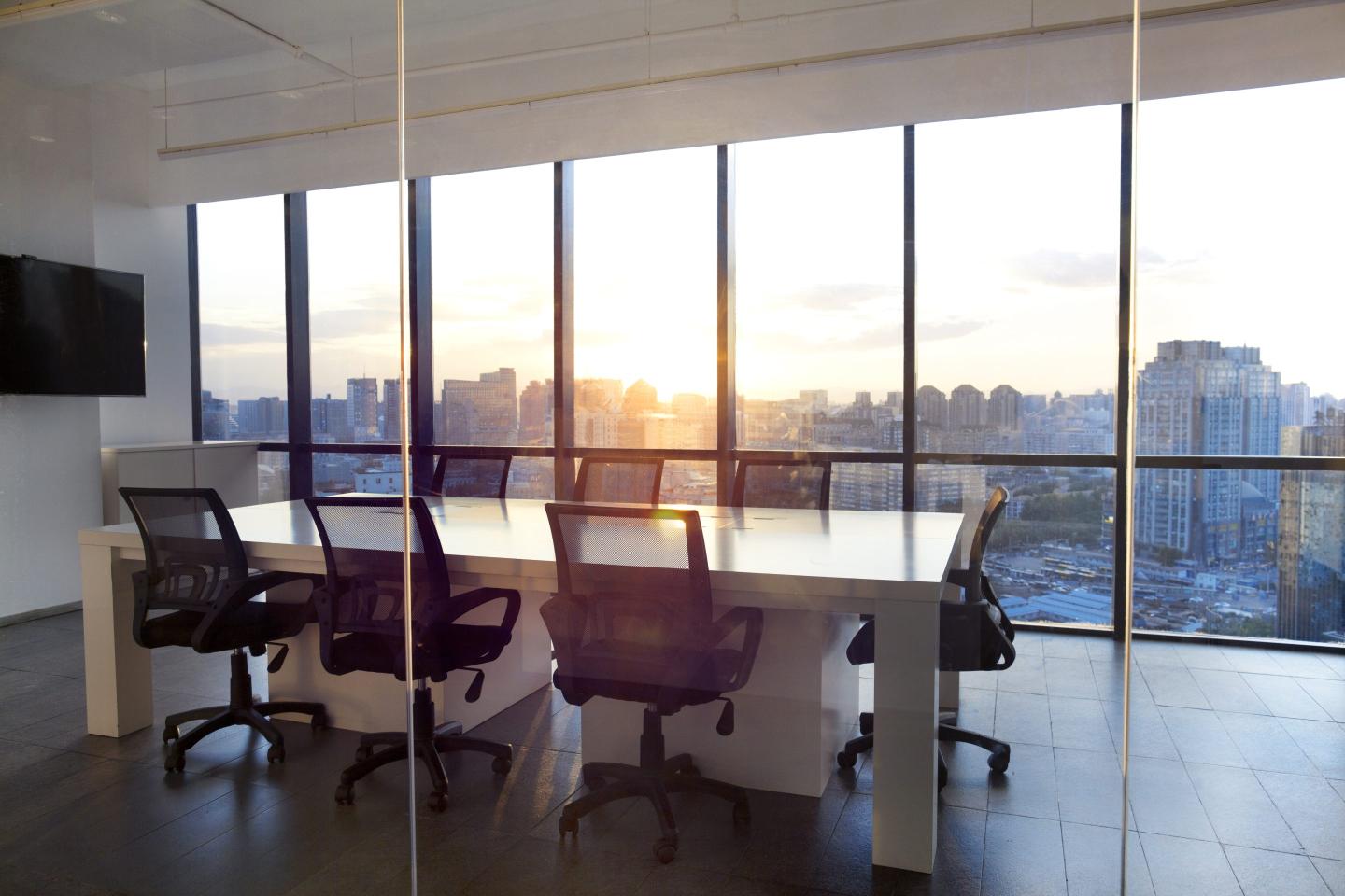 View of a modern glass wall in a business meeting room
