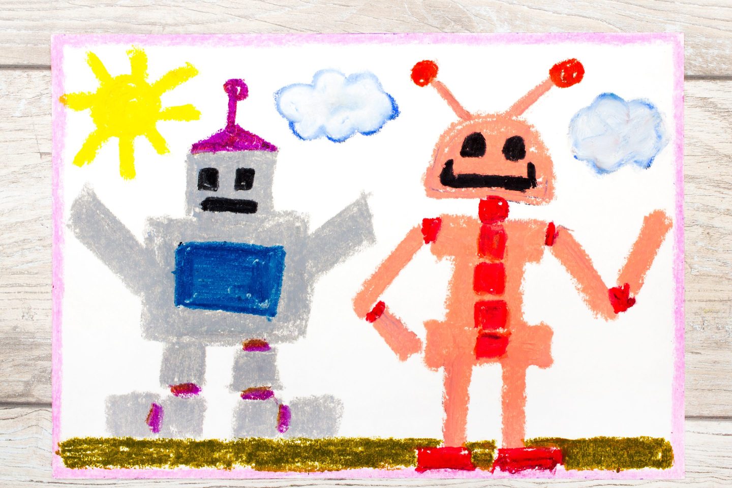 A drawing of two robots