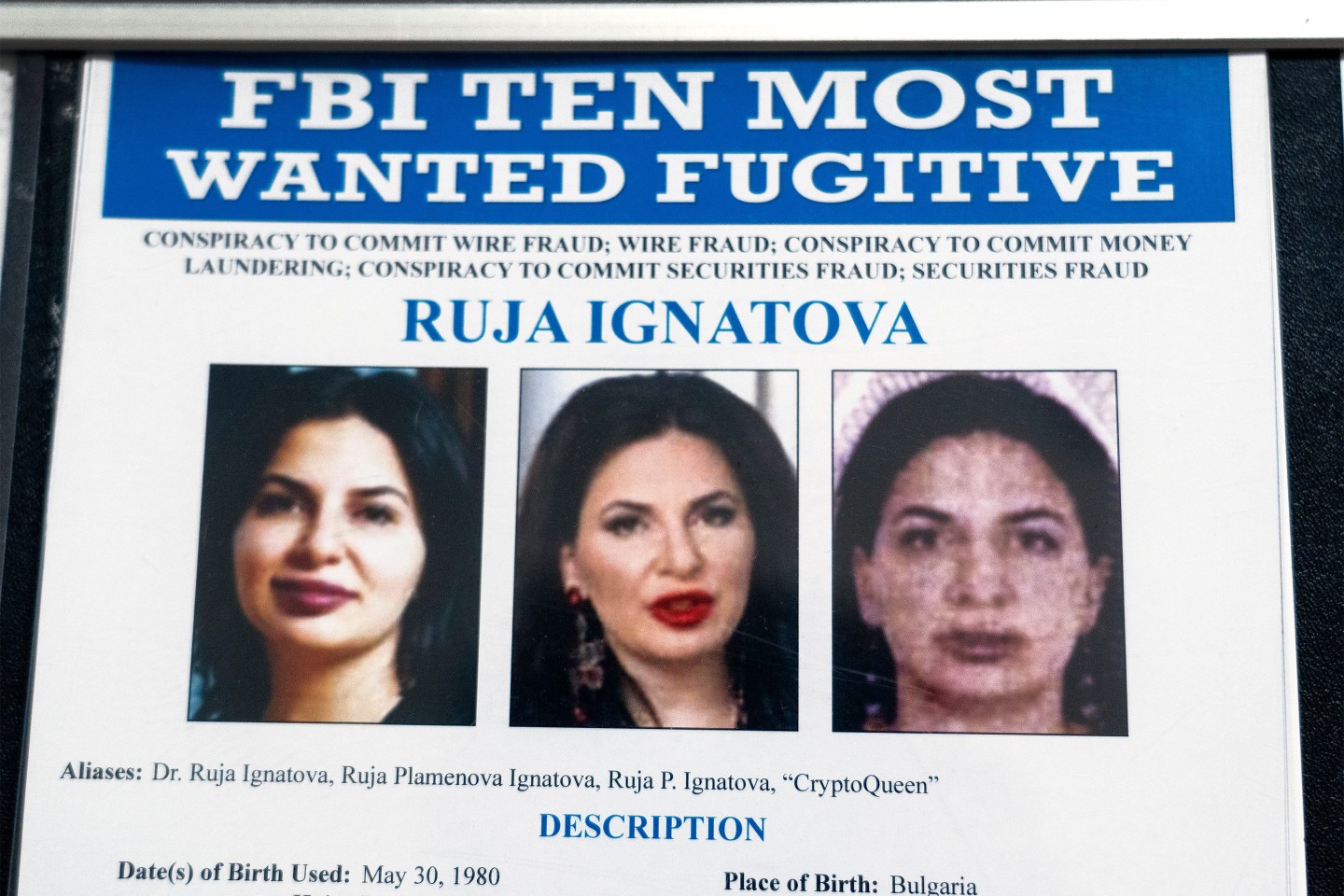 Ruja Ignatova is shown as one of the FBI Ten Most Wanted Fugitives.