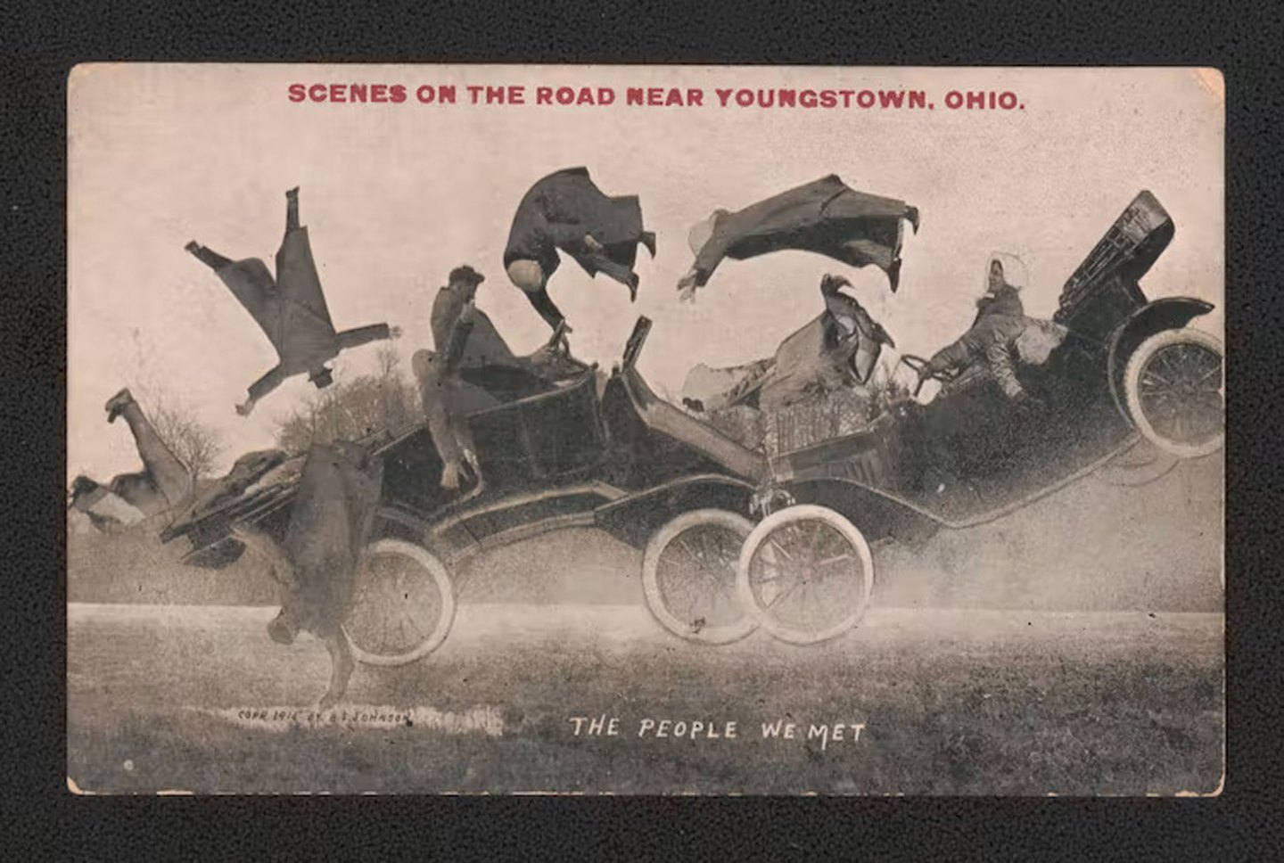 Old staged photo of a car accident.