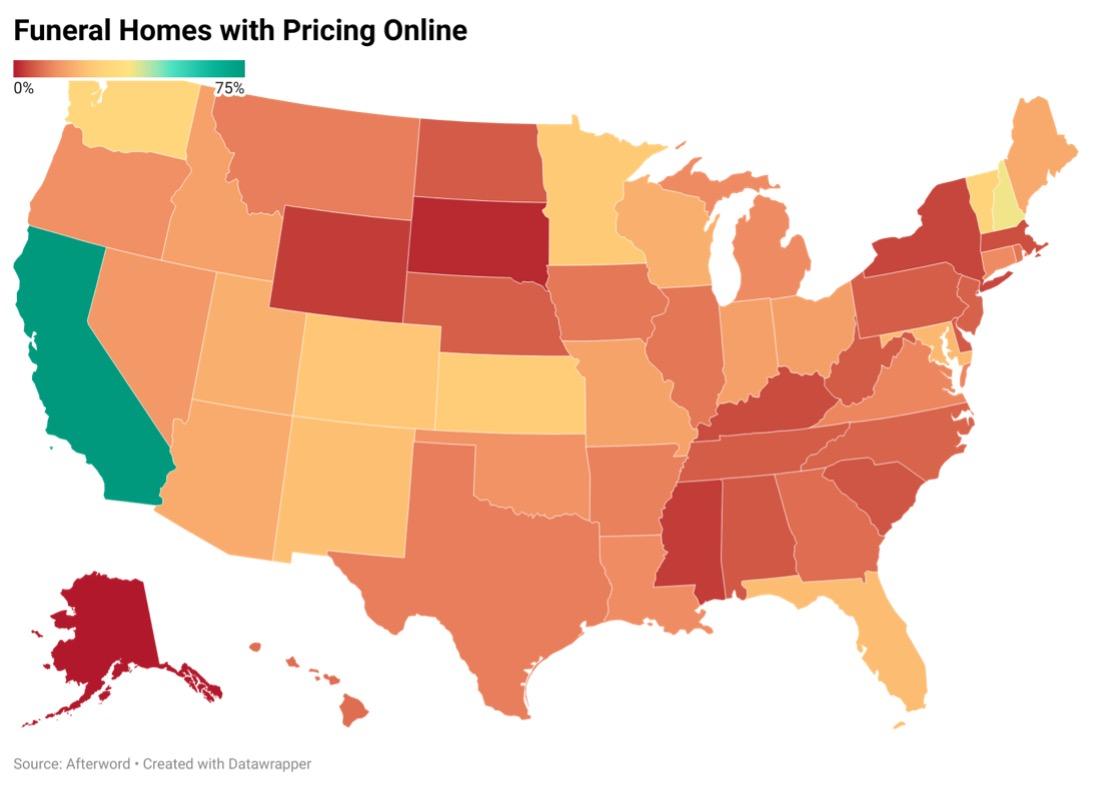 The online availability of funeral home pricing varies greatly state to state.