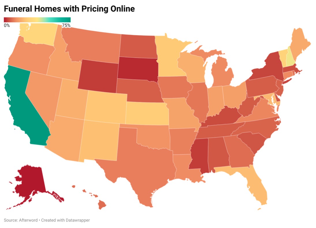 The online availability of funeral home pricing varies greatly state to state.