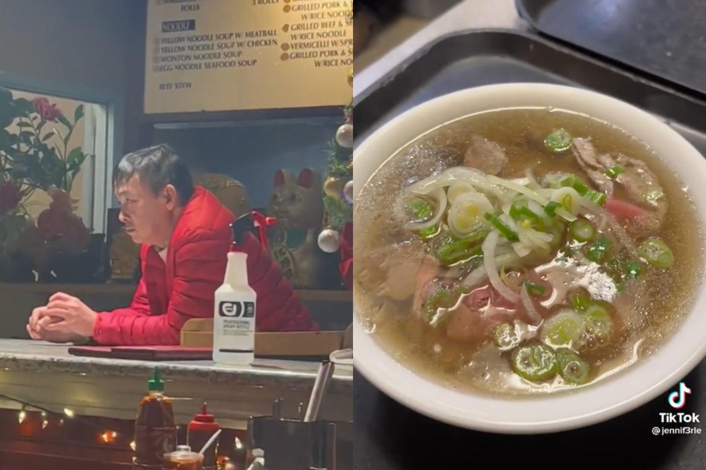 Screenshots of TikToks showing family restaurant by Jennifer Le