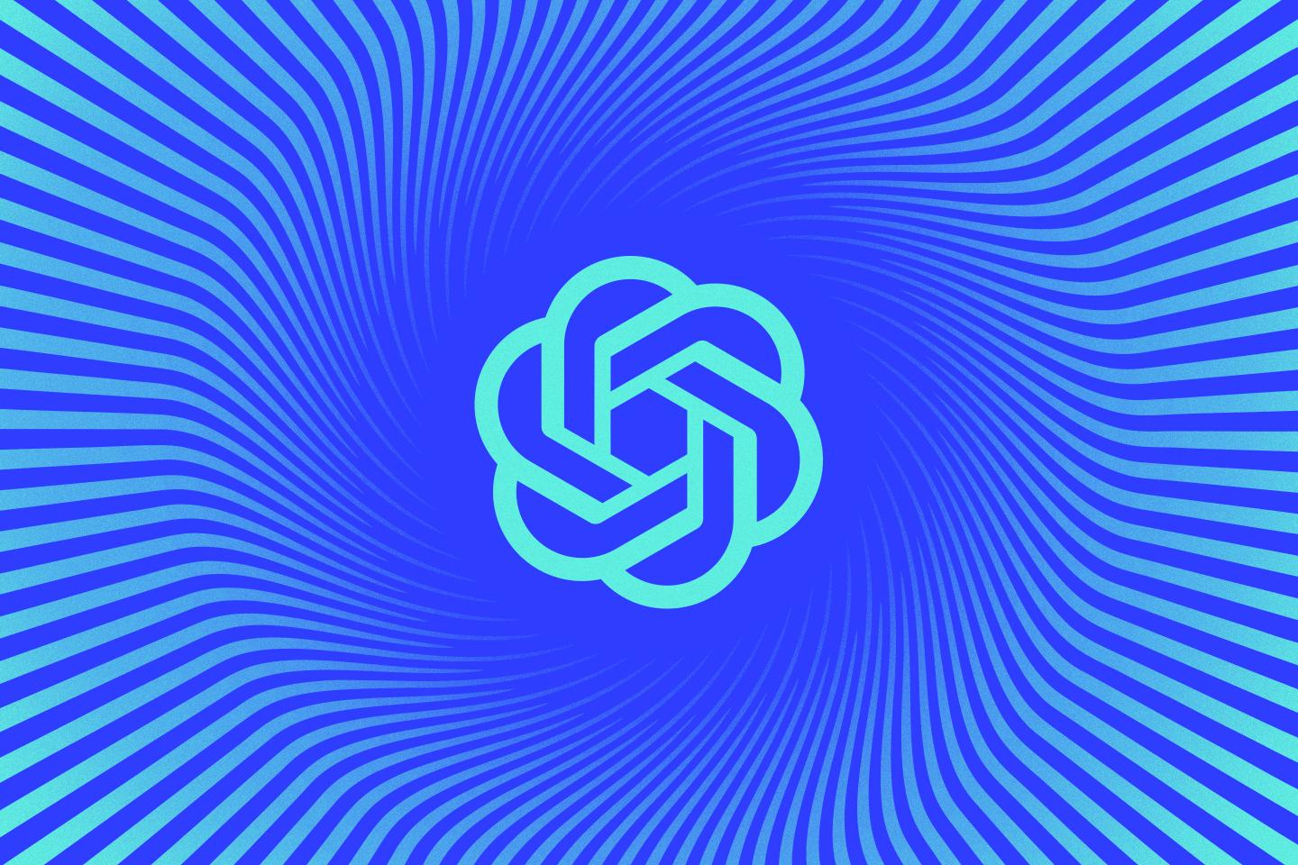 OpenAI logo colored in blue with blue lines