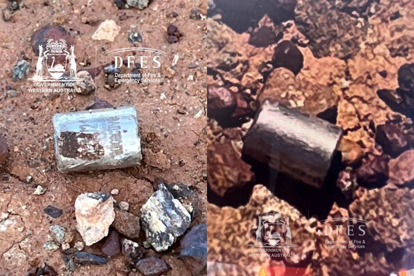 Two images of the radioactive capsule discovered in Australia