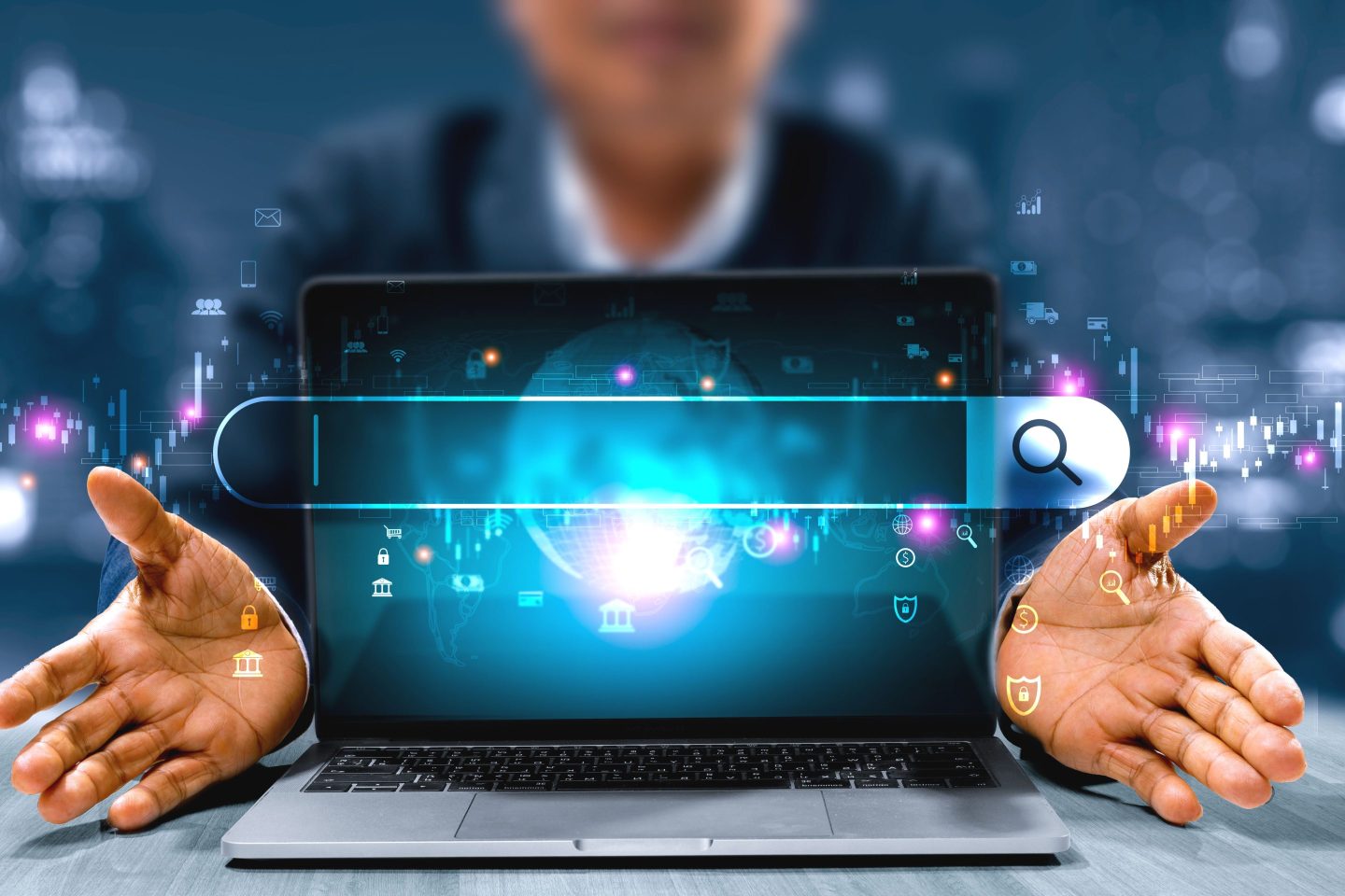 Business people use internet for information and browsing information network concept