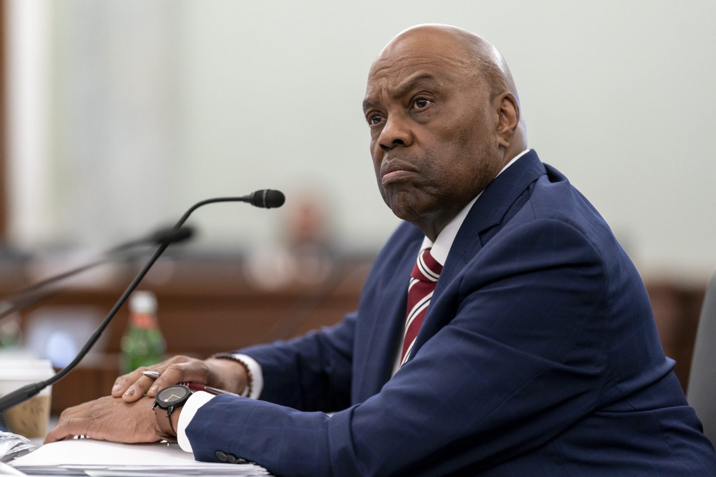 Phillip Washington, the nominee to become administrator of the Federal Aviation Administration, testifies before the Senate Commerce, Science and Transportation Committee, at the Capitol in Washington on March 1, 2023.