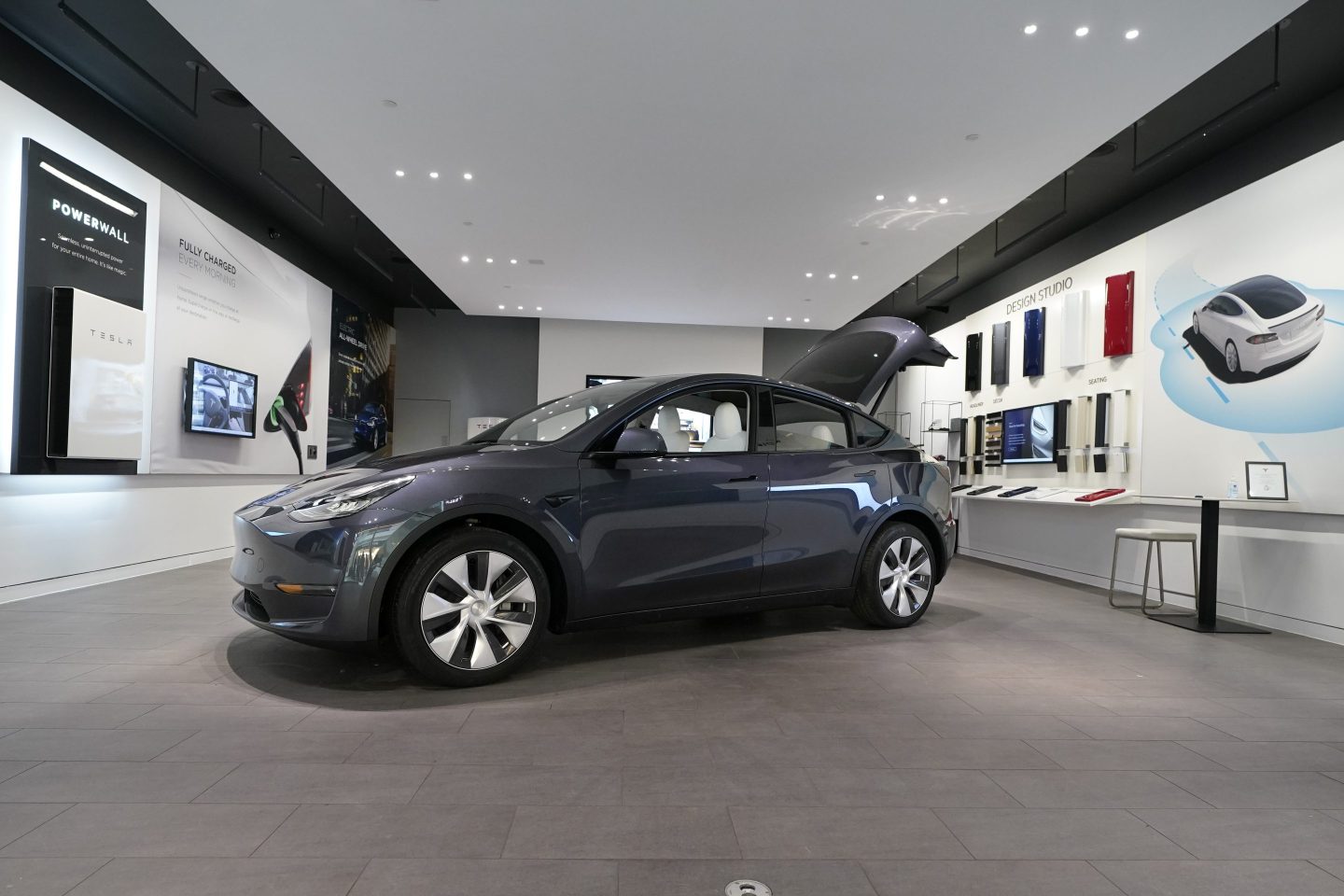 A Tesla Model Y Long Range is displayed on Feb. 24, 2021, at the Tesla Gallery in Troy, Mich.