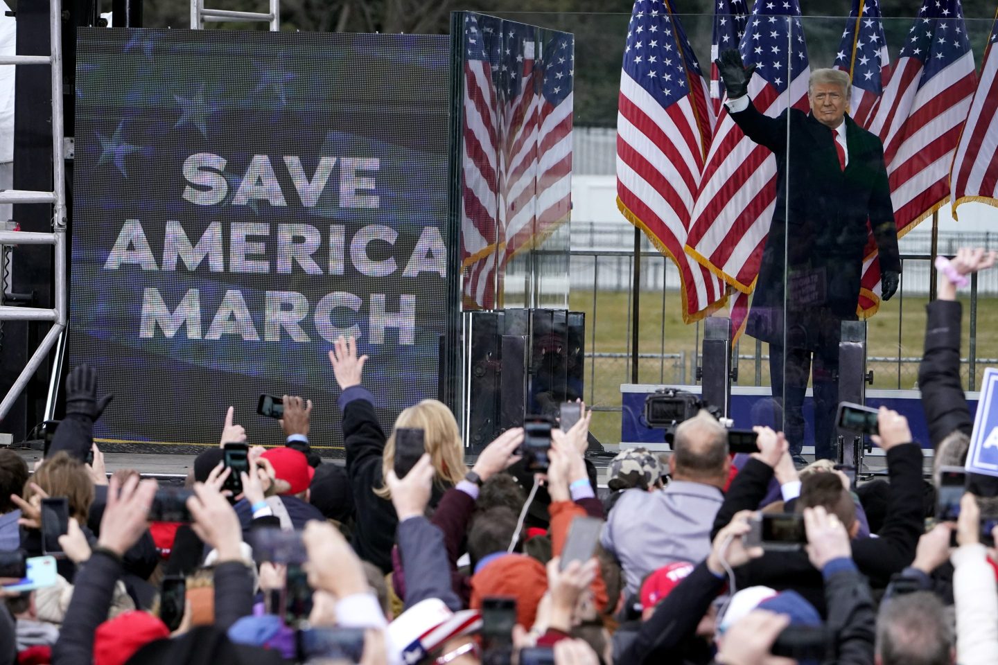 President Donald Trump arrives to speak at a rally in Washington, on Jan. 6, 2021.