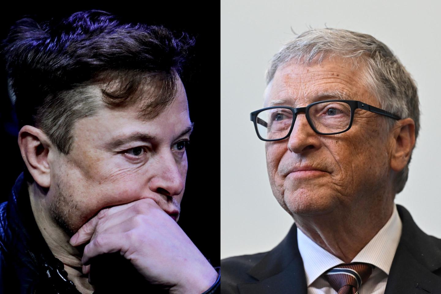 Left: Elon Musk, CEO of Tesla and Twitter. Right: Microsoft founder Bill Gates