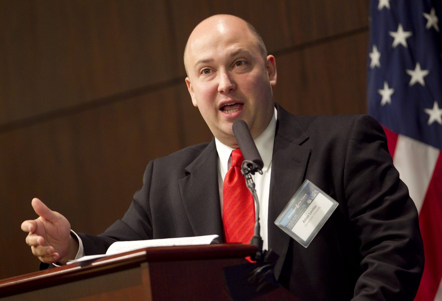 Adam Levitin, professor of law at Georgetown University, speaks during the symposium of mortgages and the future of housing finance at the Federal Deposit Insurance Corp. in Arlington, Virginia on Oct. 25, 2010.