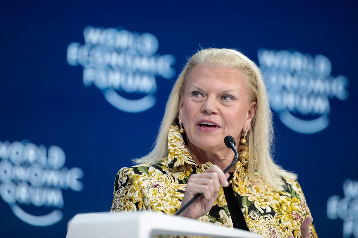 Ginni Rometty, then CEO of IBM, speaks at the World Economic Forum in Davos, Switzerland, on Jan. 21, 2020.
