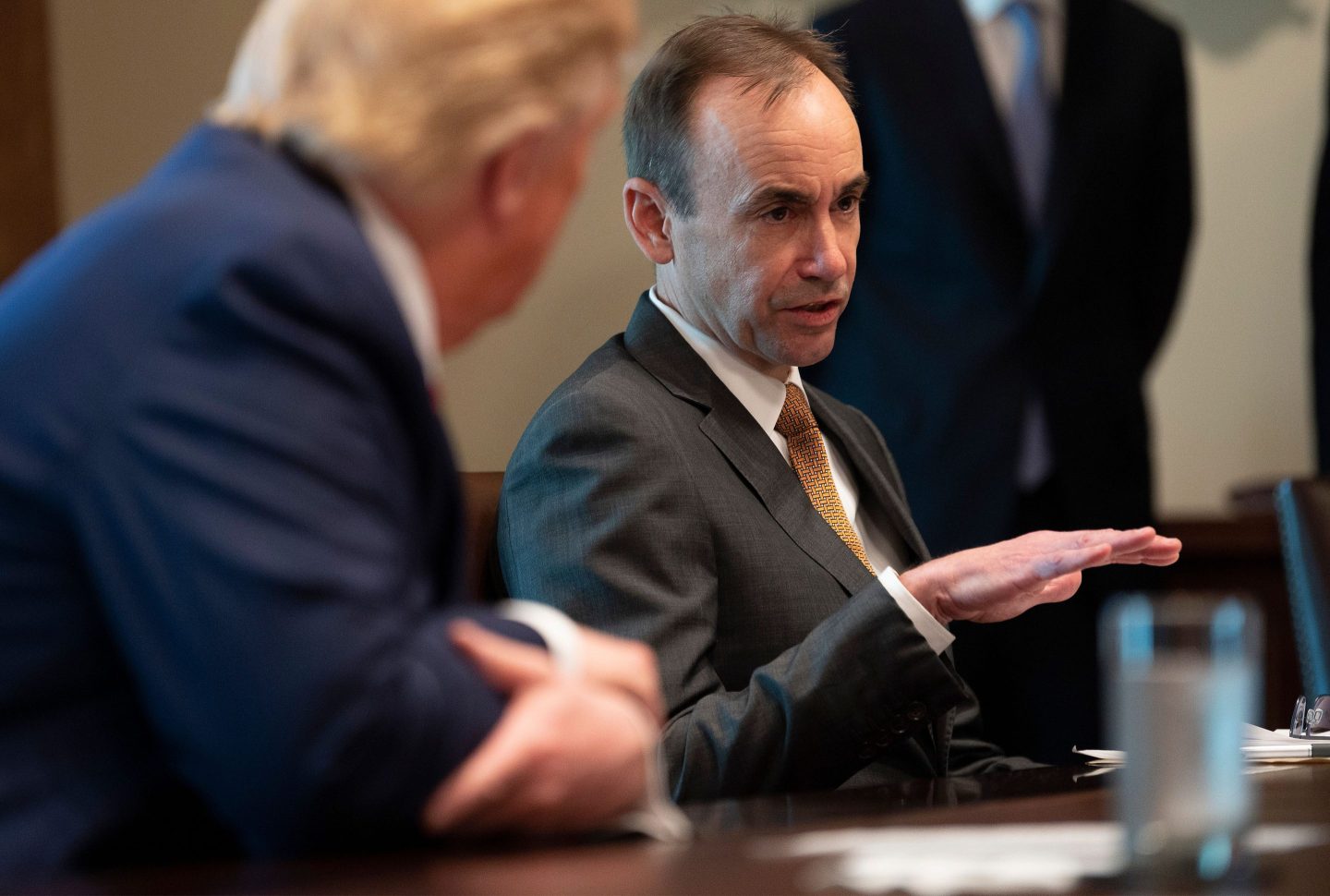 McKesson CEO Brian Tyler speaks during a meeting with U.S. President Donald Trump and other Supply Chain Distributors in the Cabinet room at the White House in Washington, D.C. on March 29, 2020.