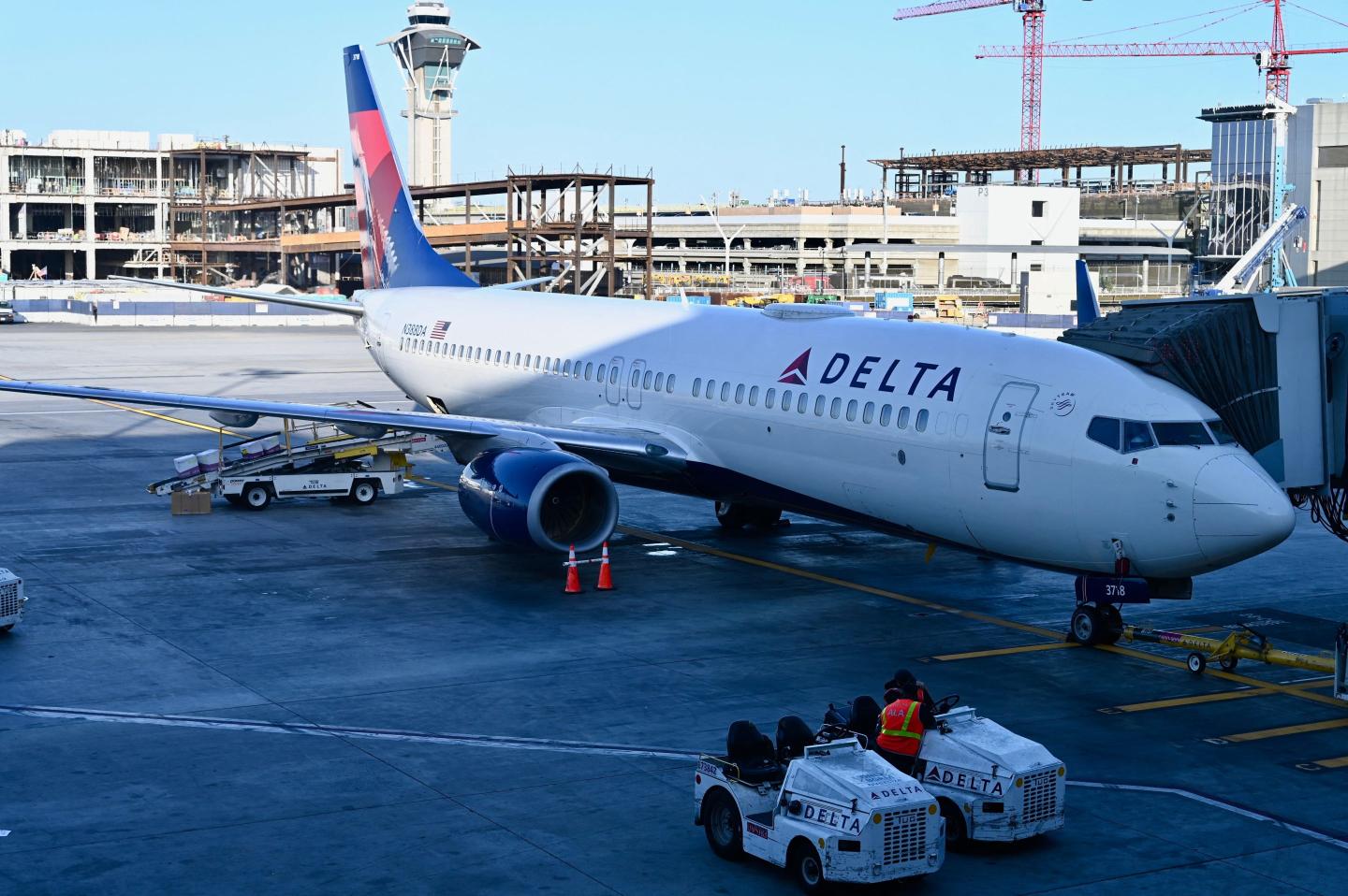 A Delta airlines Boeing 737 MAX is seen at Los Angeles International Airport (LAX) in Los Angeles, California on June 19, 2022.