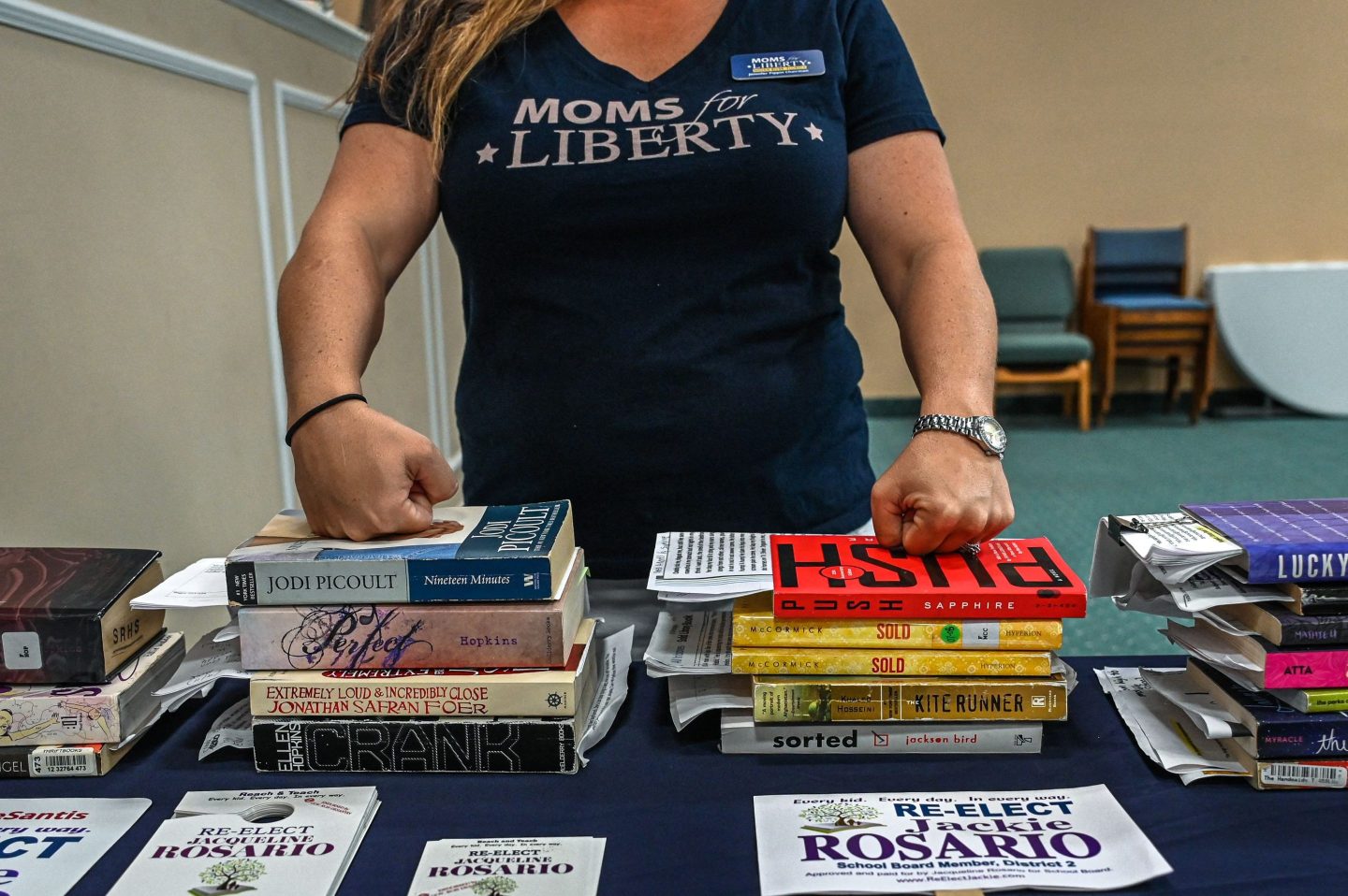 Jennifer Pippin, president of the Indian River County chapter of Moms for freedom, attends Jacqueline Rosario's campaign event in Vero Beach, Florida