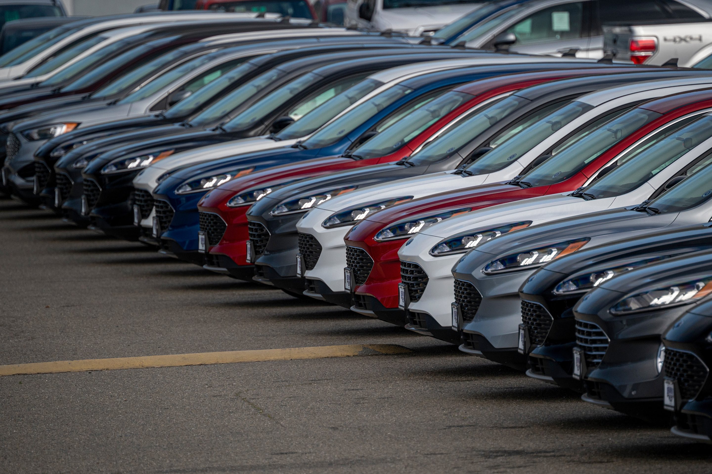 Cars for sale at a Ford dealership in Colma, Calif., on Feb. 21, 2023. 