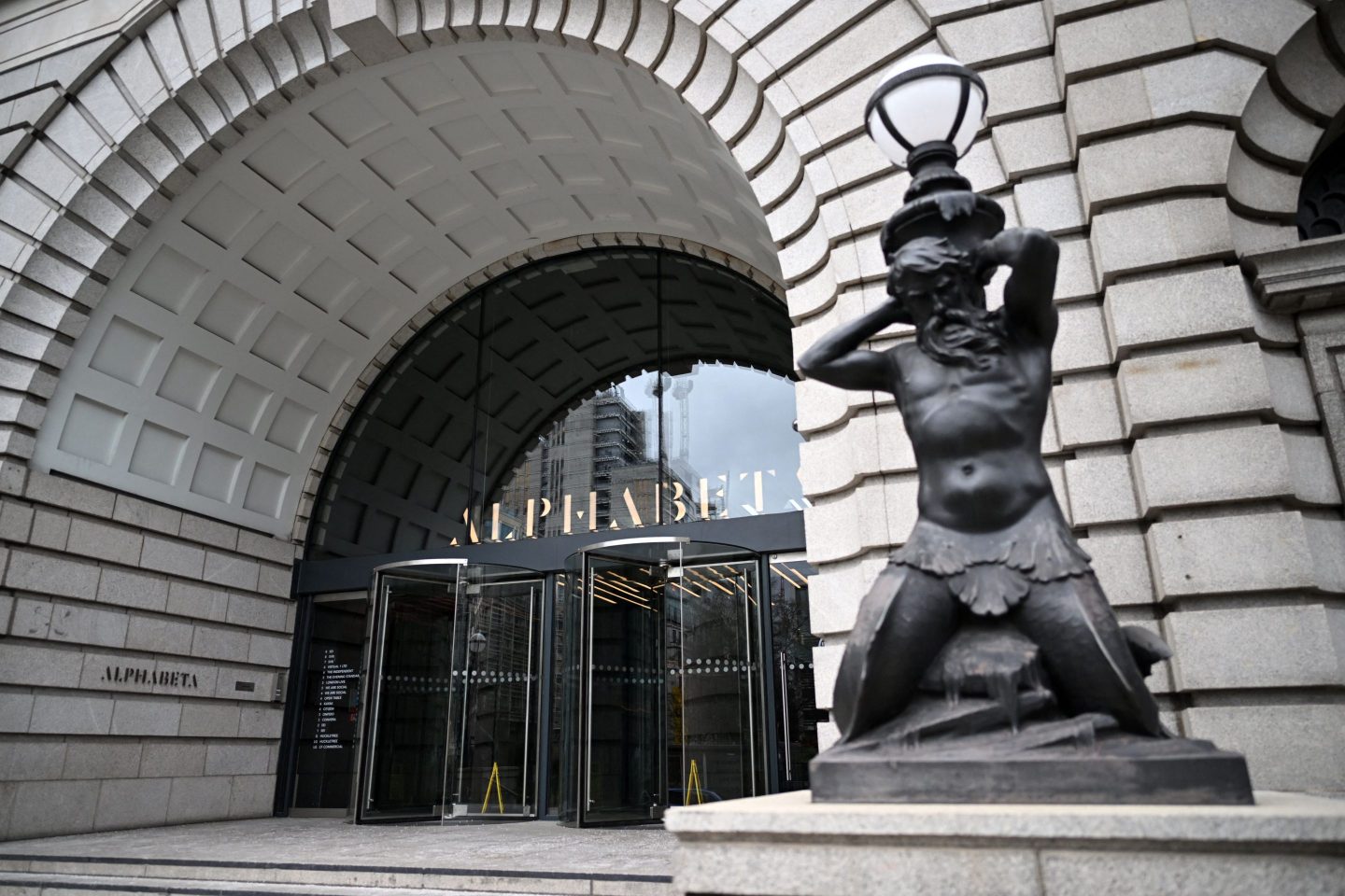 London’s Alphabeta Building (pictured above) houses the office of Silicon Valley Bank’s U.K. arm. British officials spent the weekend scrambling to find a buyer for SVB’s U.K. operations.