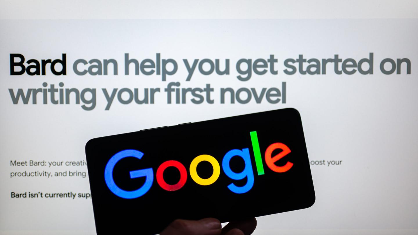 Google logo with Bard open in a tab on the background.