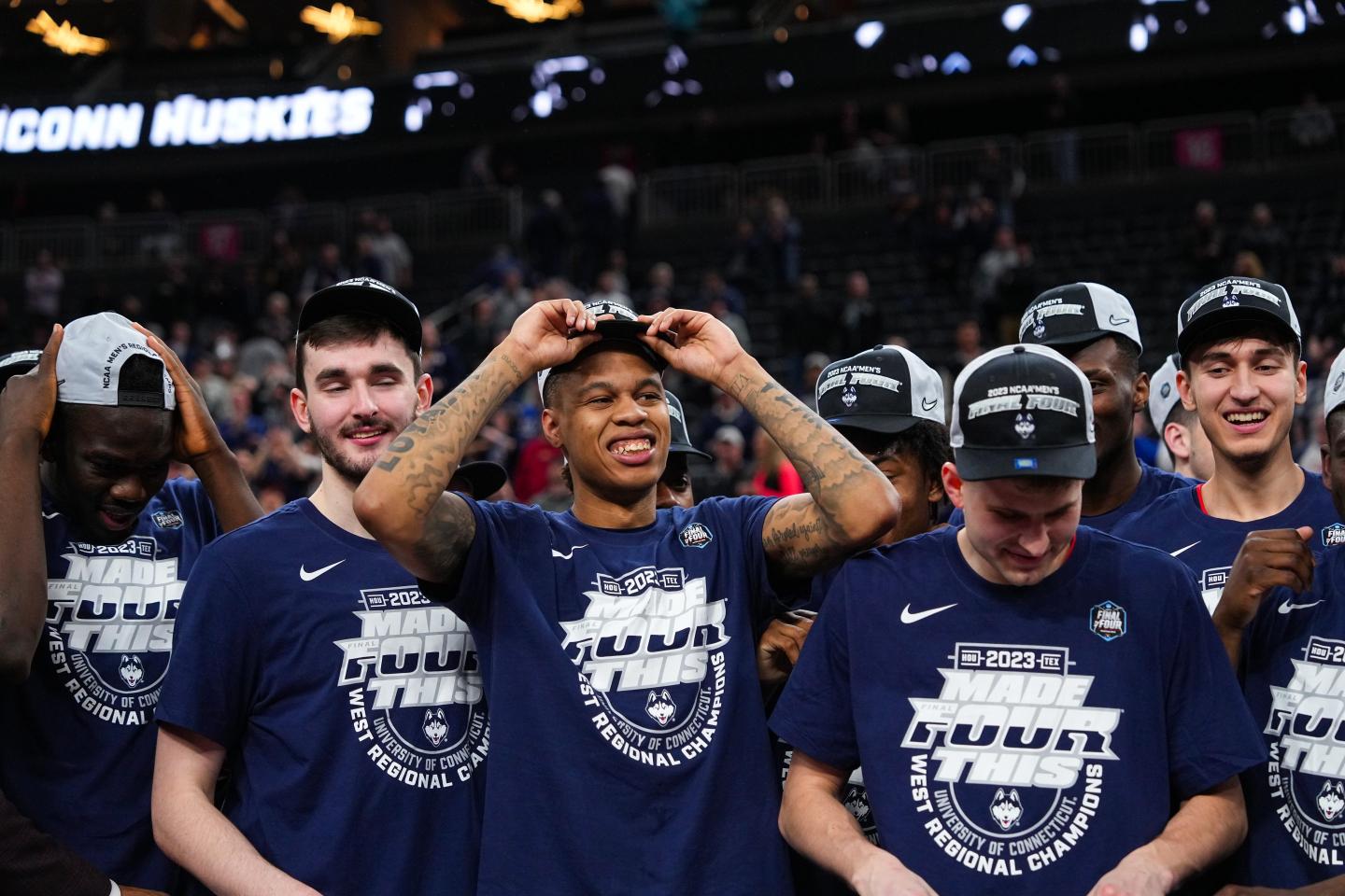 The Connecticut Huskies are one of four teams left vying for the NCAA Tournament championship.