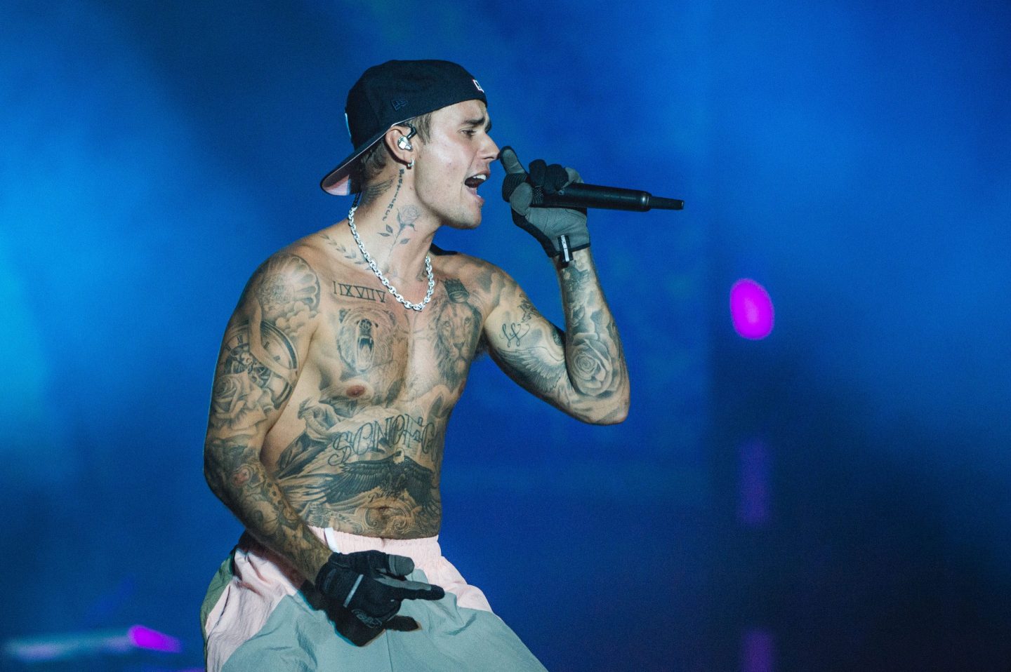BUDAPEST, HUNGARY - AUGUST 12: Justin Bieber performs on day three of Sziget Festival 2022 on Óbudai-sziget Island on August 12, 2022 in Budapest, Hungary. (Photo by Joseph Okpako/WireImage)