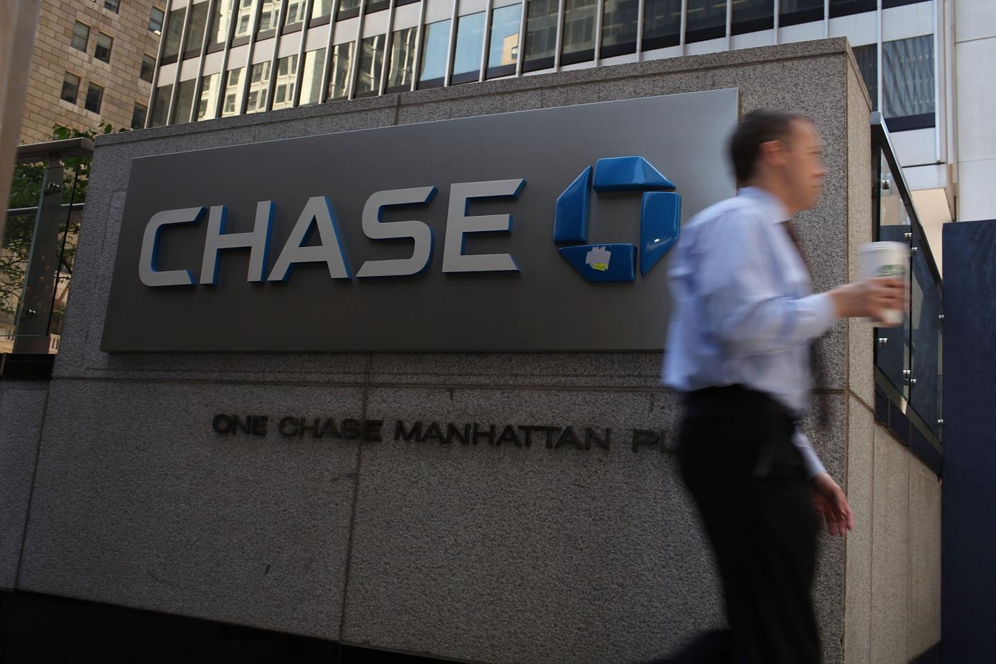 A Chase sign is viewed at the company's New York headquarters on May 11, 2012 in New York City.