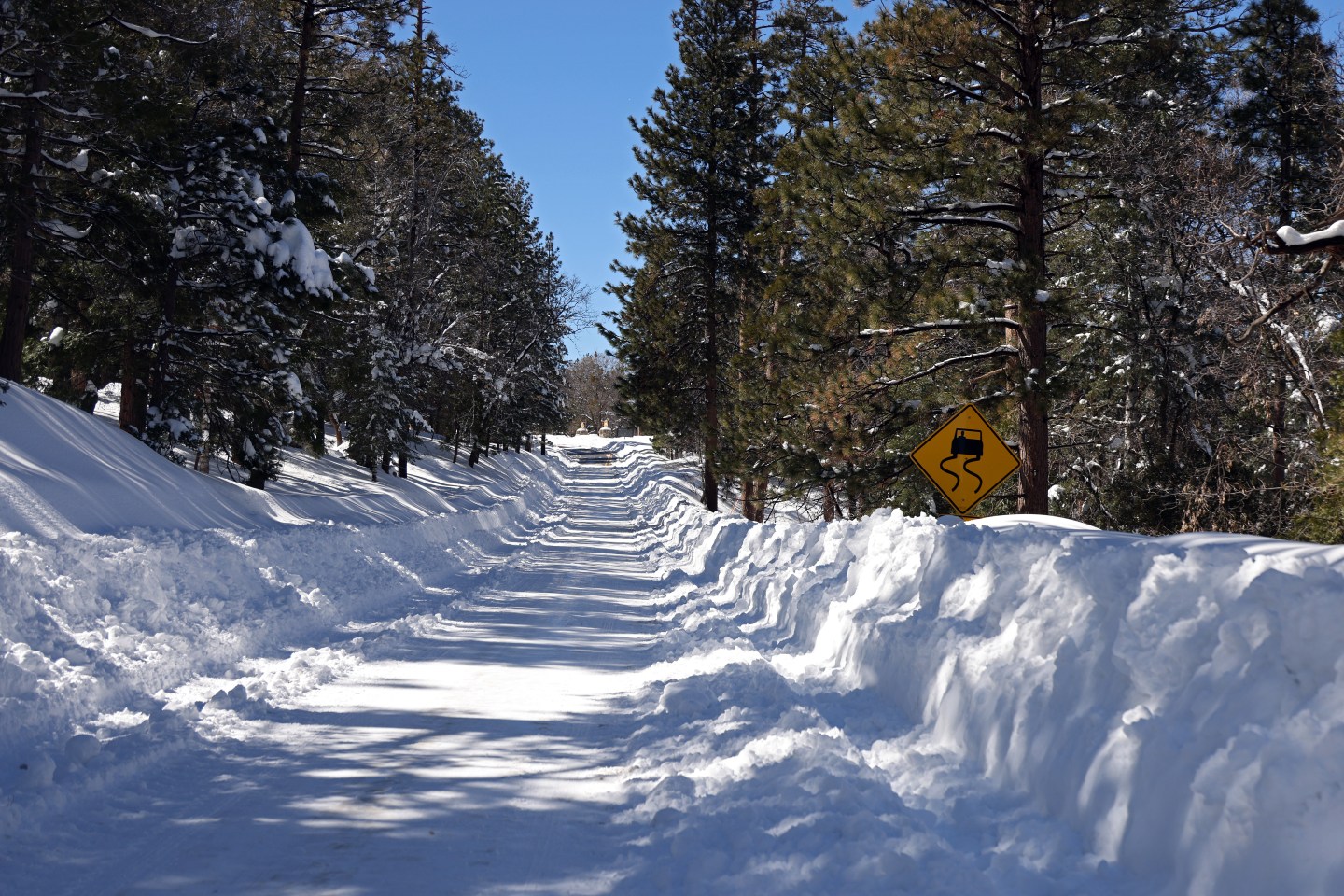 A snow covered California State Route 38
