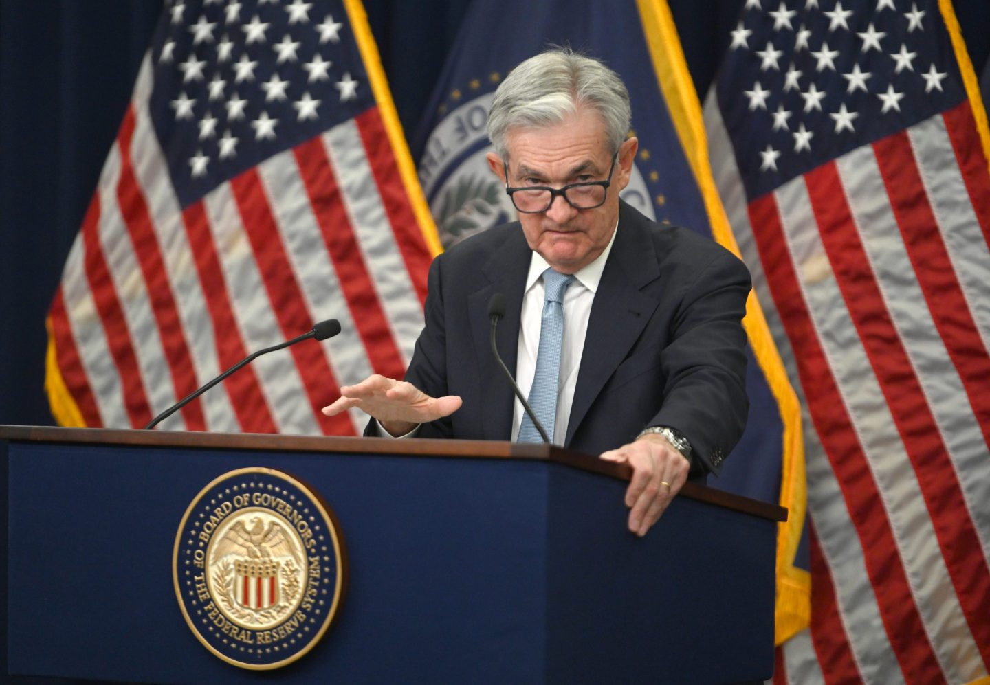 Chairman of the U.S. Federal Reserve Jerome Powell speaks during a news conference following a Federal Open Market Committee (FOMC) meeting on March 22, 2023 in Washington, DC.