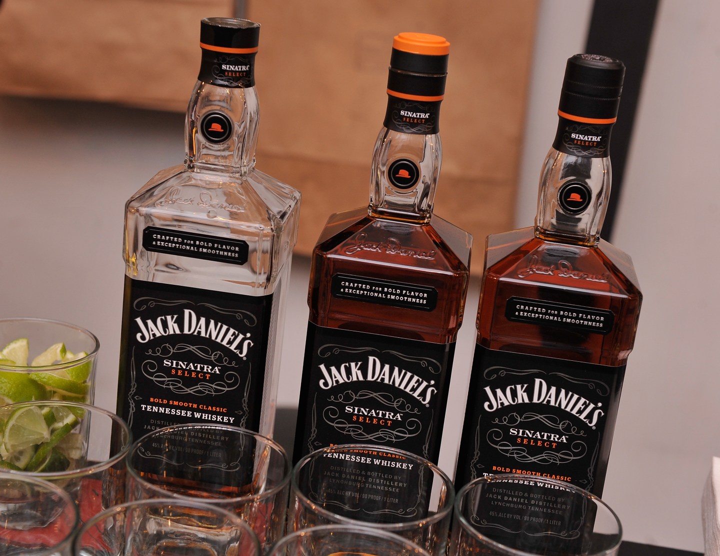 Three bottles of Jack Daniel's Sinatra Select edition.