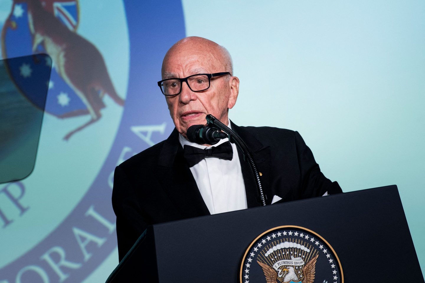 Rupert Murdoch, Executive Chairman of News Corp, speaks during a dinner