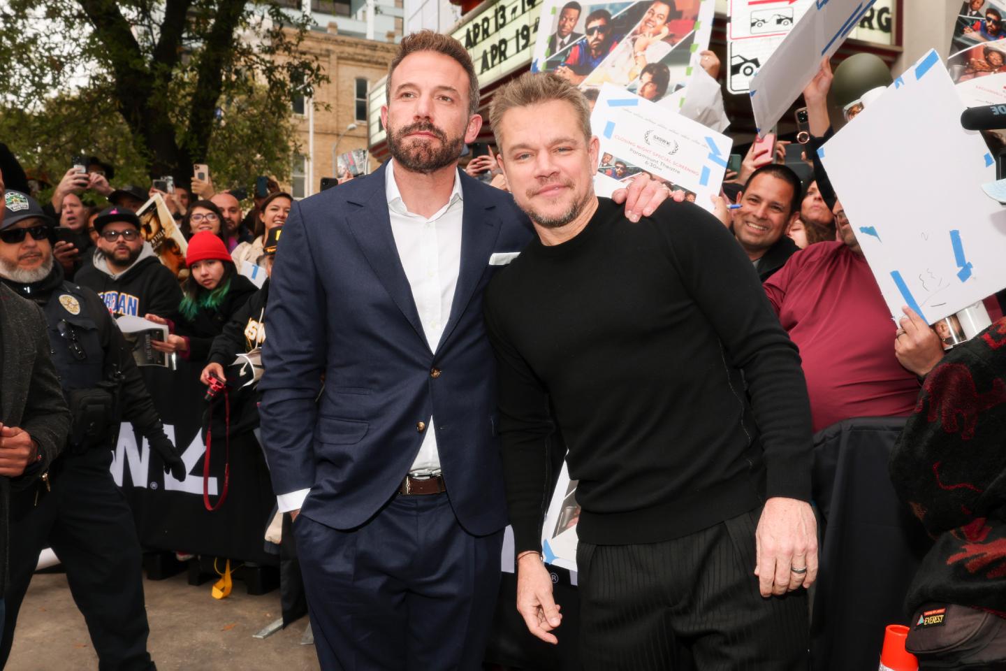 Ben Affleck and Matt Damon at the premiere of "AIR" held at the Paramount Theater on March 18, 2023 in Austin, Texas.