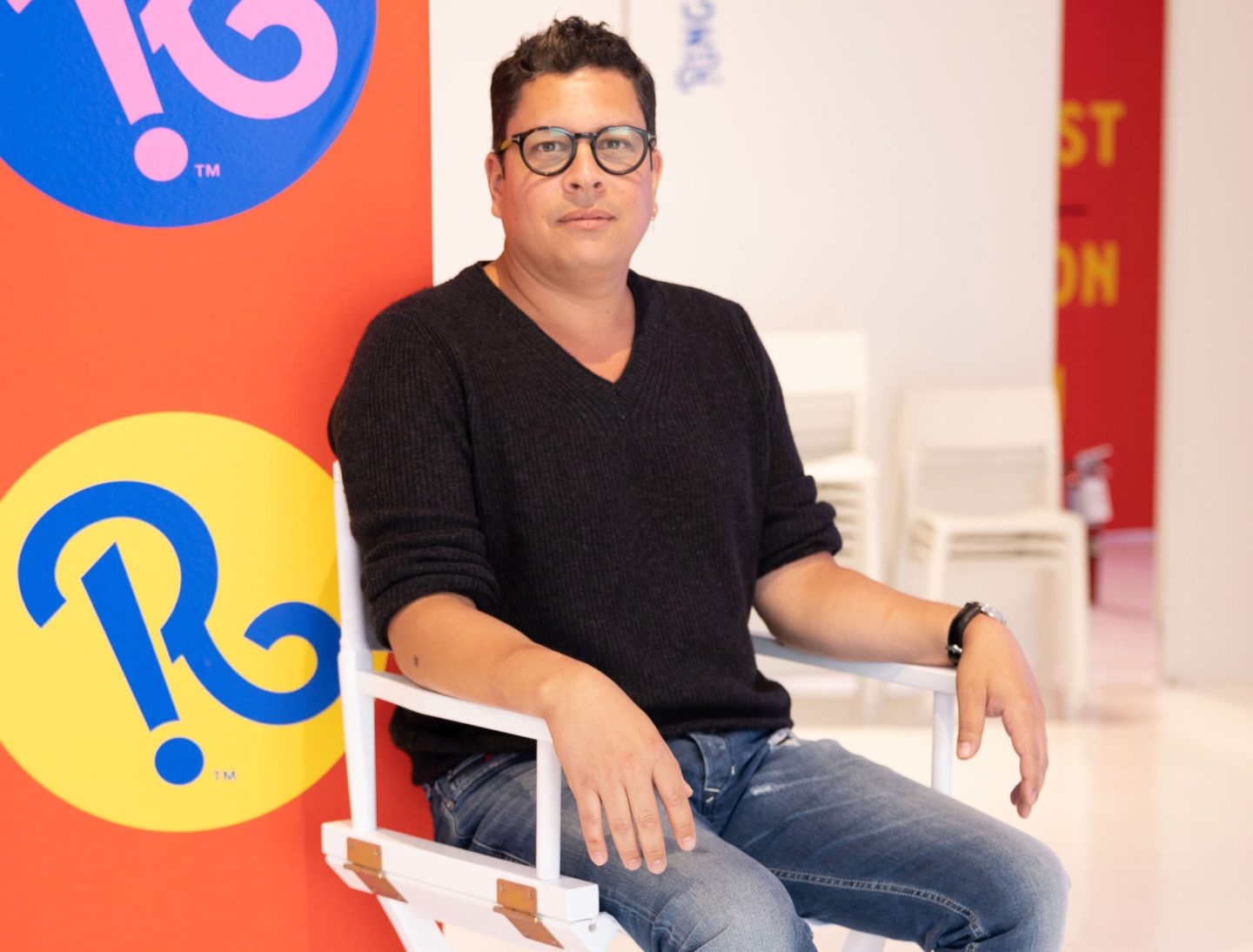 George Caceres, an aerial trapeze performer, in New York in March 2023.