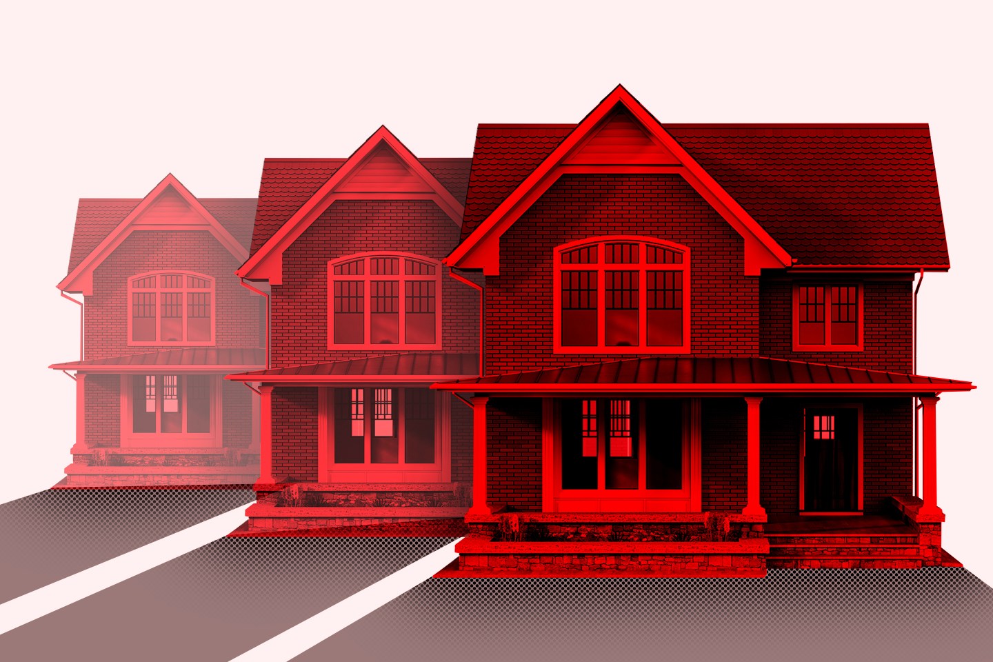 Photo illustration showing three homes.