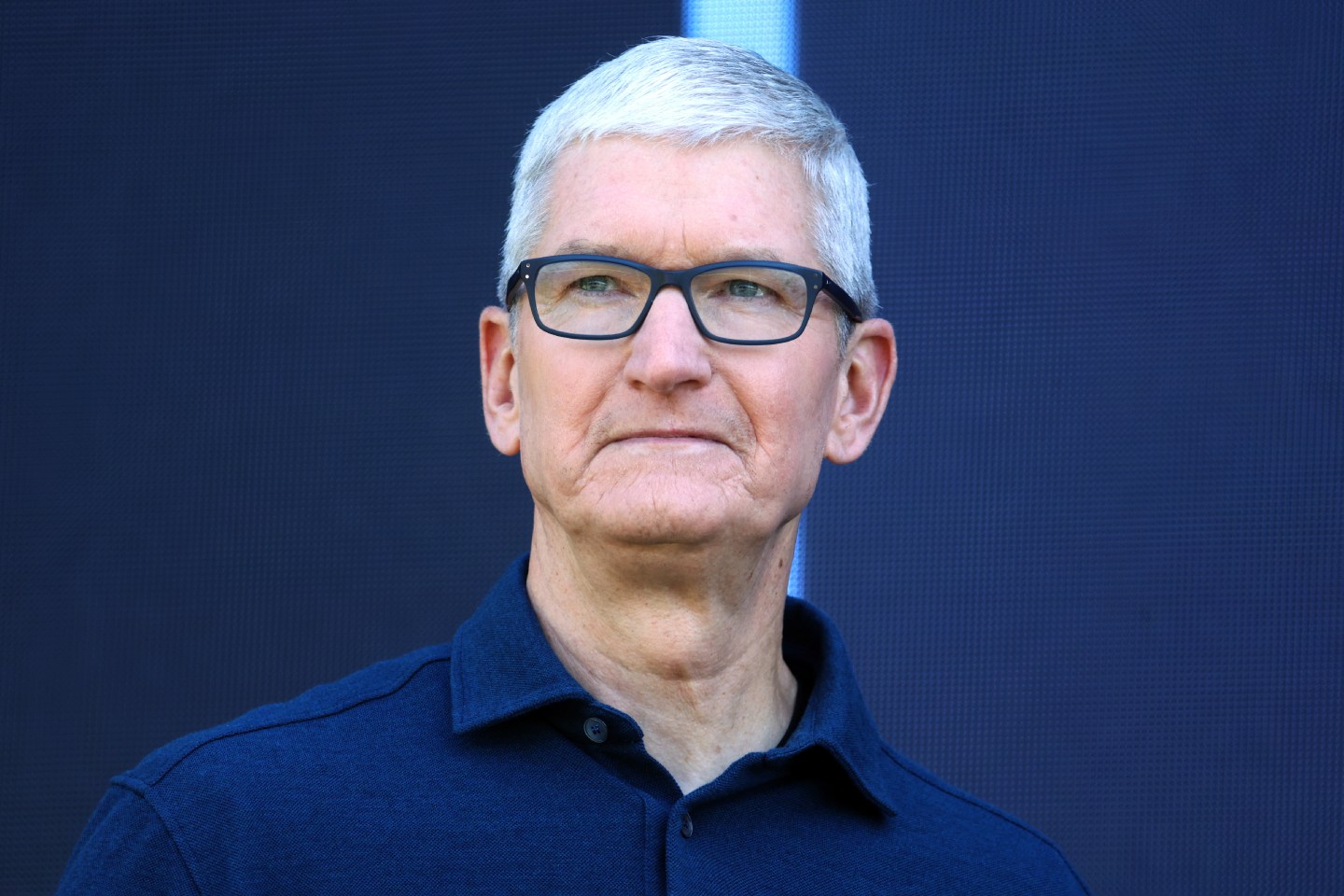Portrait of Apple CEO Tim Cook at WWDC22 at Apple Park on June 6, 2022.